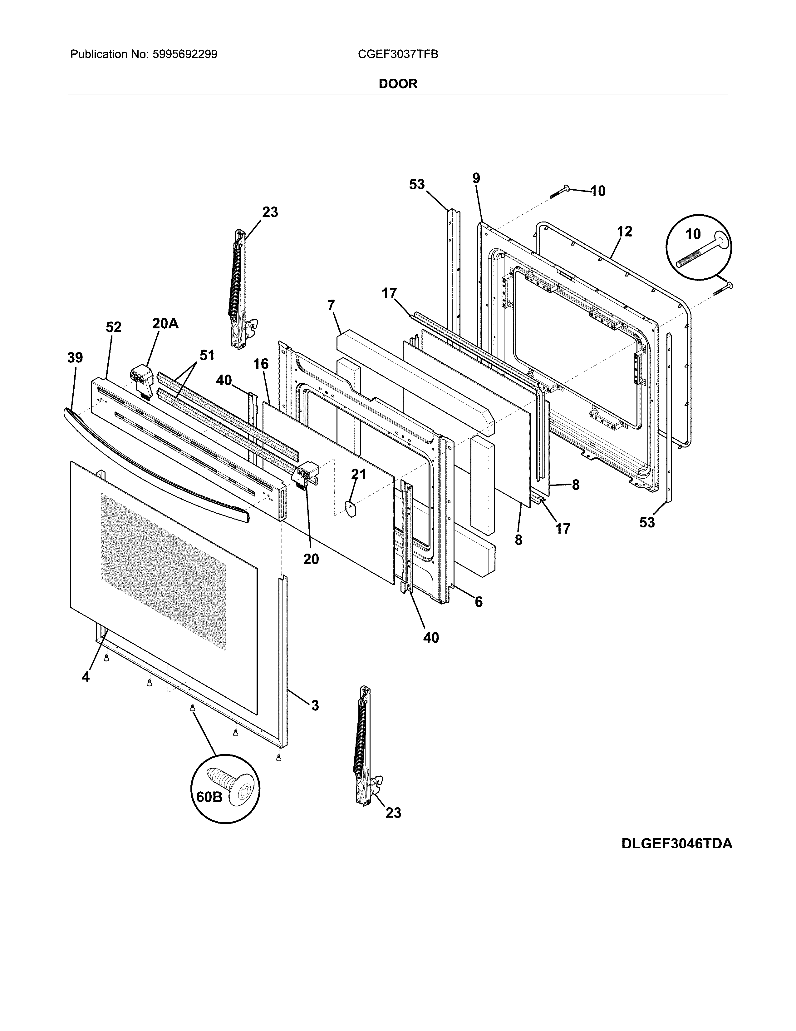 Frigidaire CGEF3037TFB door diagram