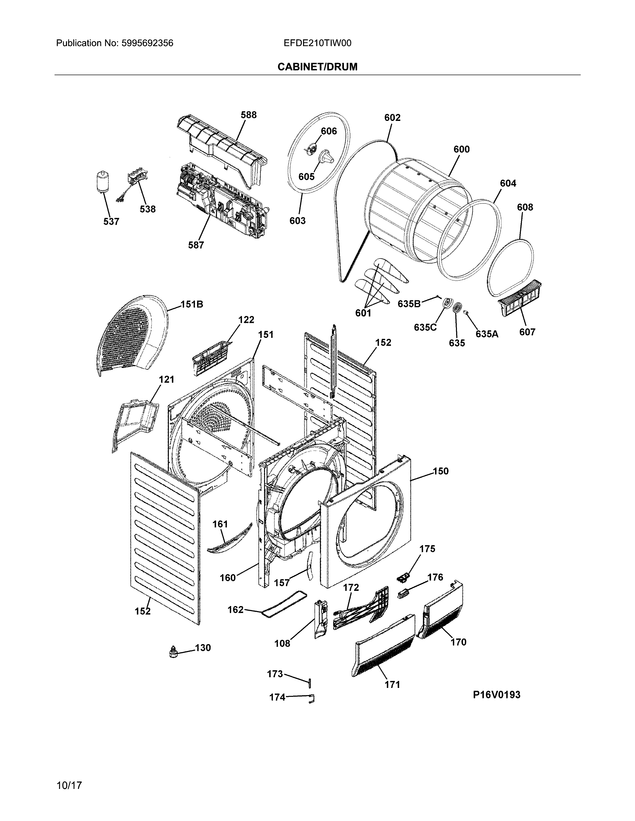 Electrolux EFDE210TIW00 cabinet/drum diagram