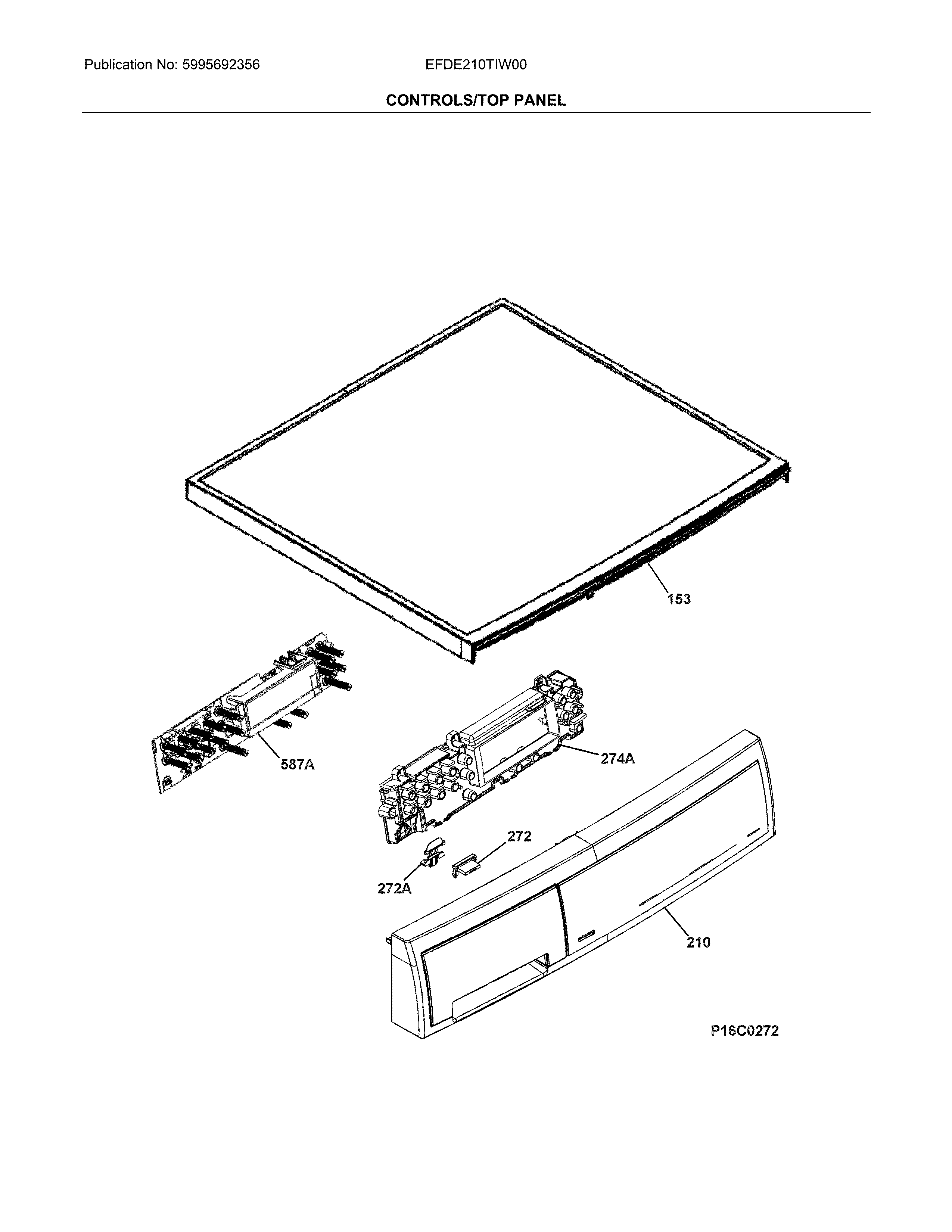 Electrolux EFDE210TIW00 controls/top panel diagram