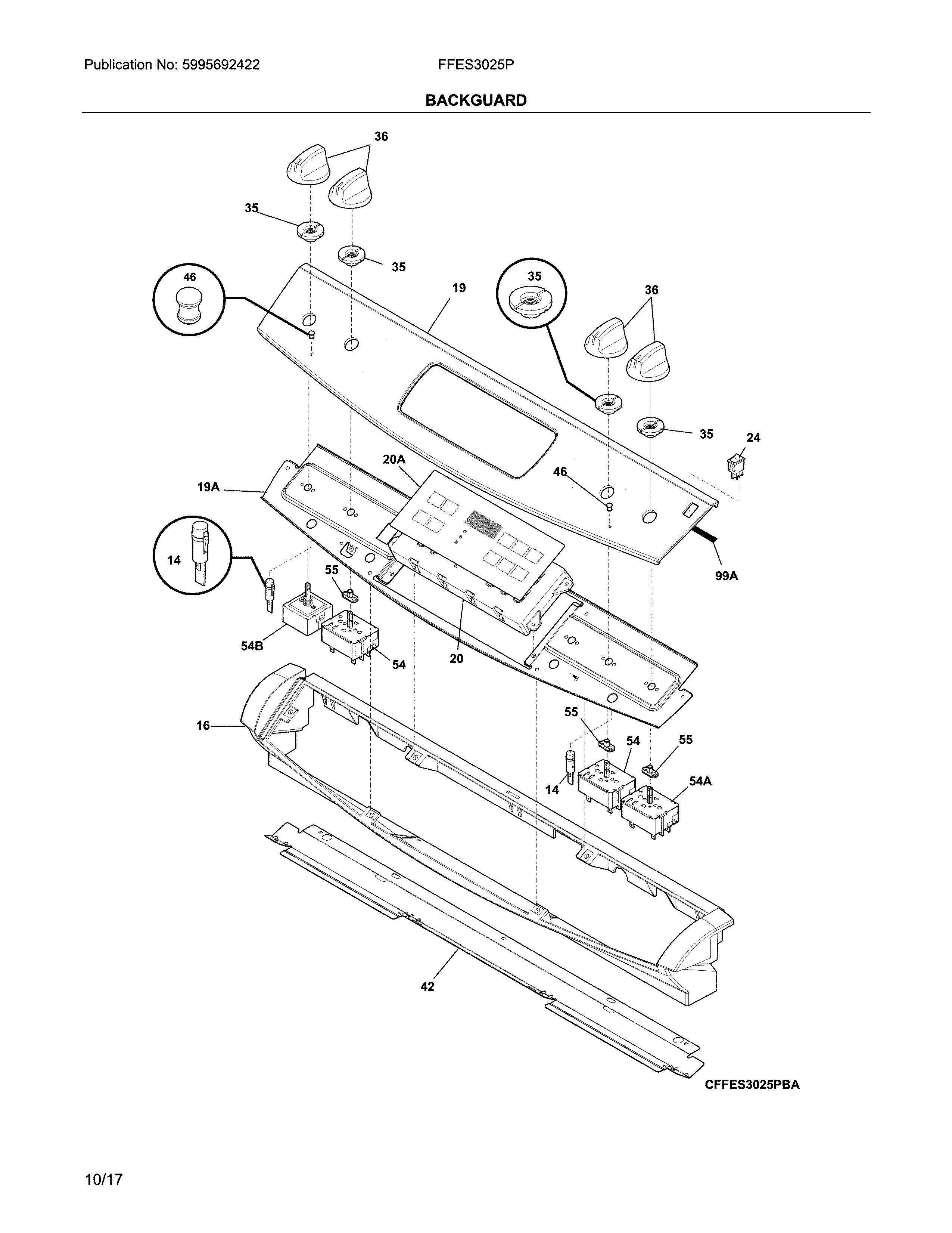 Frigidaire FFES3025PWK backguard diagram