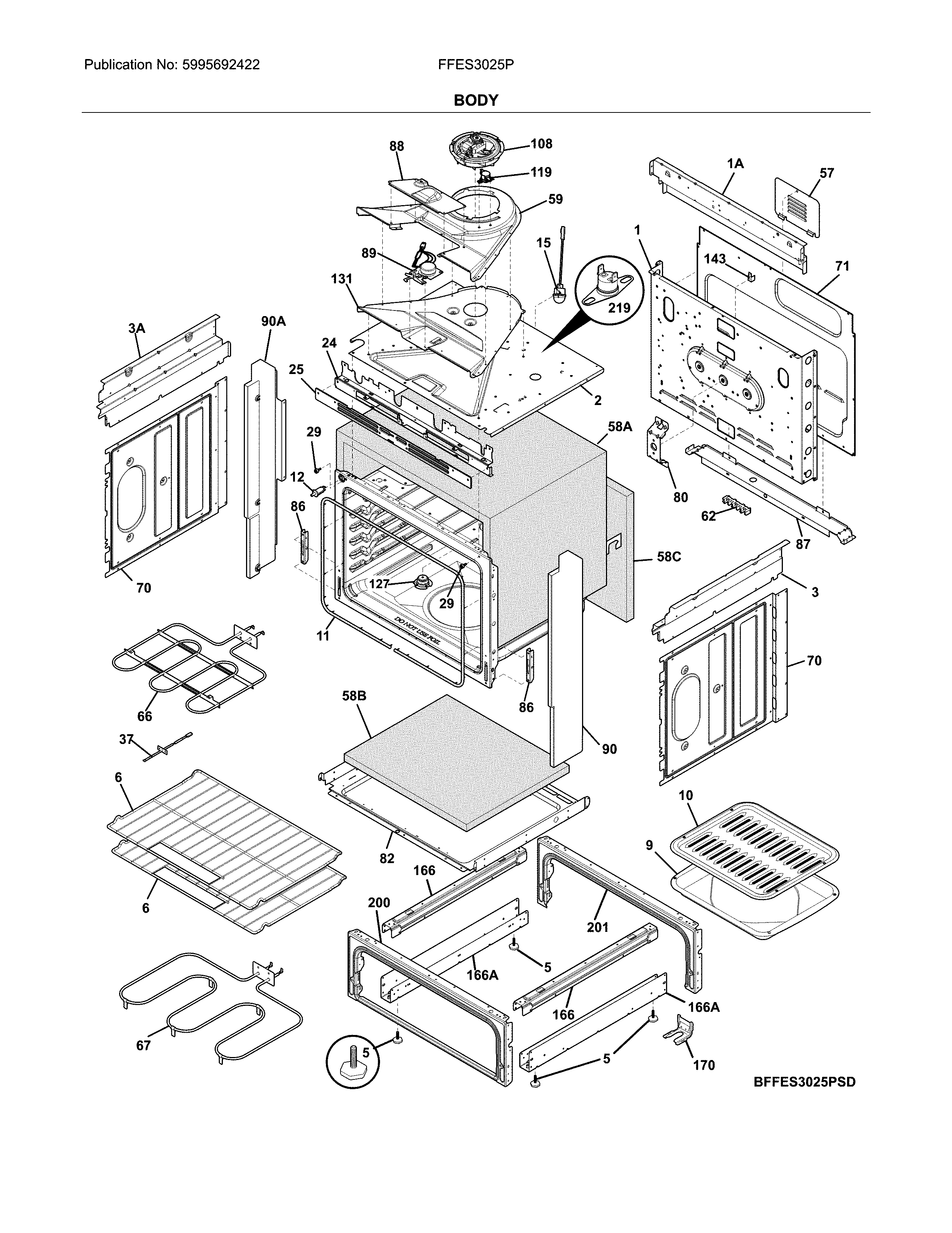 Frigidaire FFES3025PWK body diagram