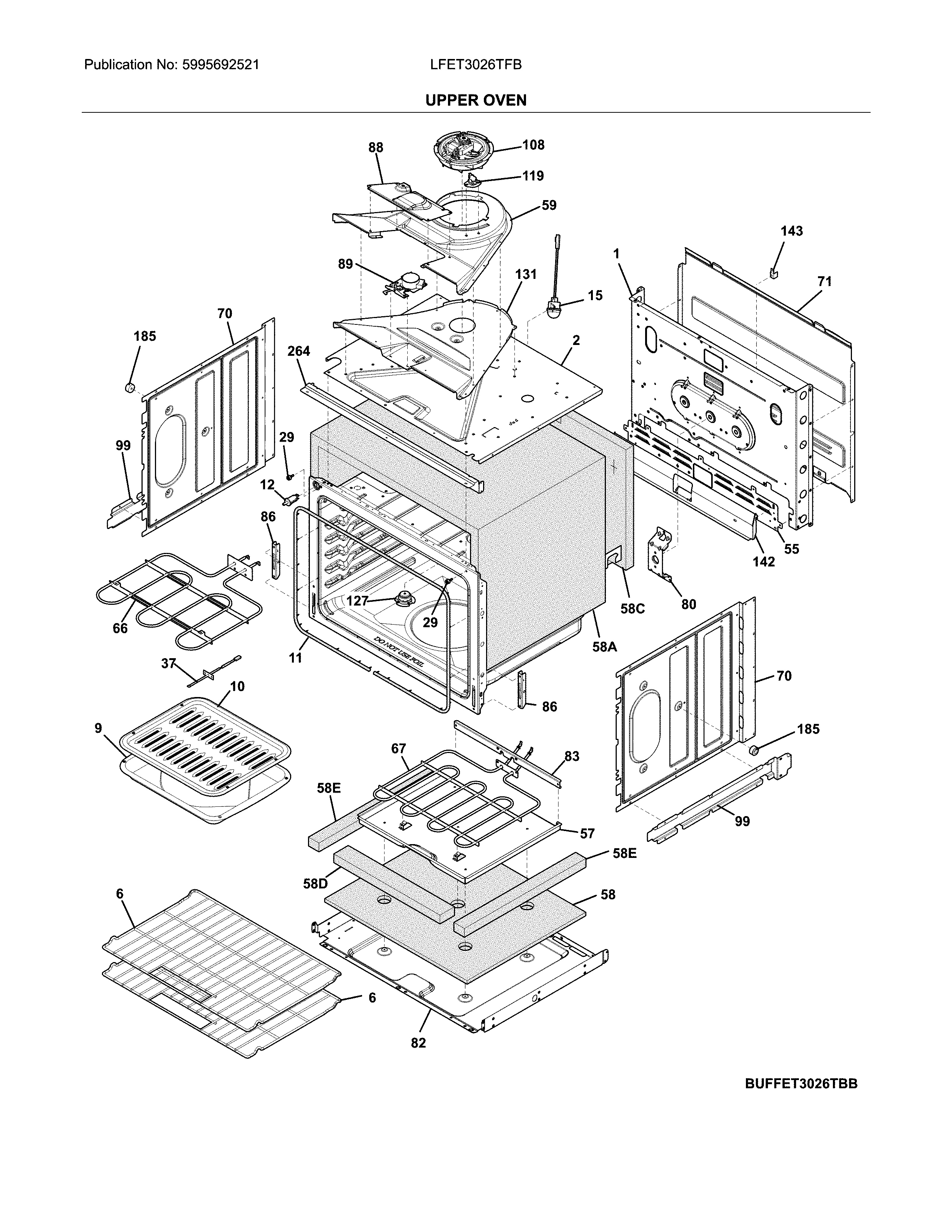 Frigidaire LFET3026TFB upper oven diagram