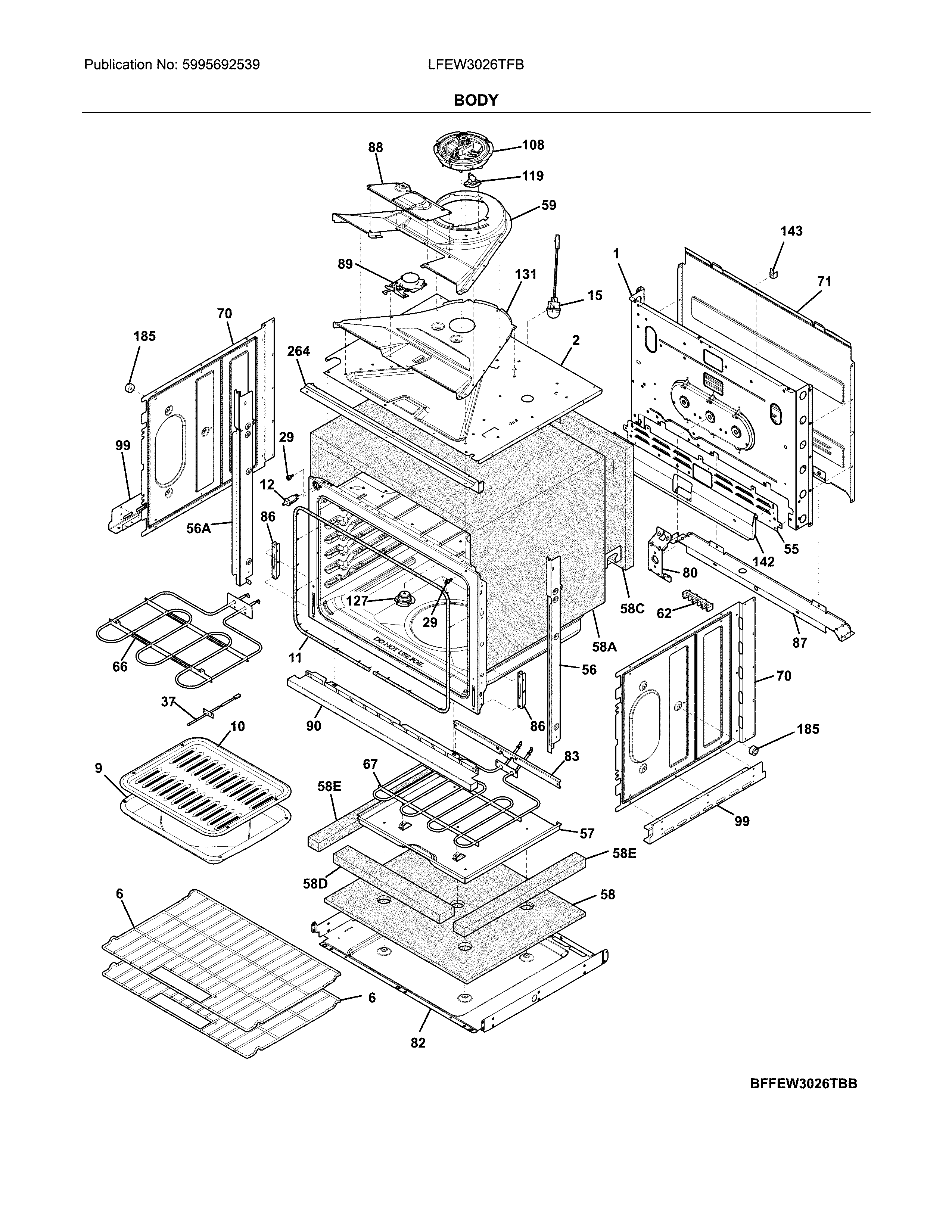 Frigidaire LFEW3026TFB body diagram
