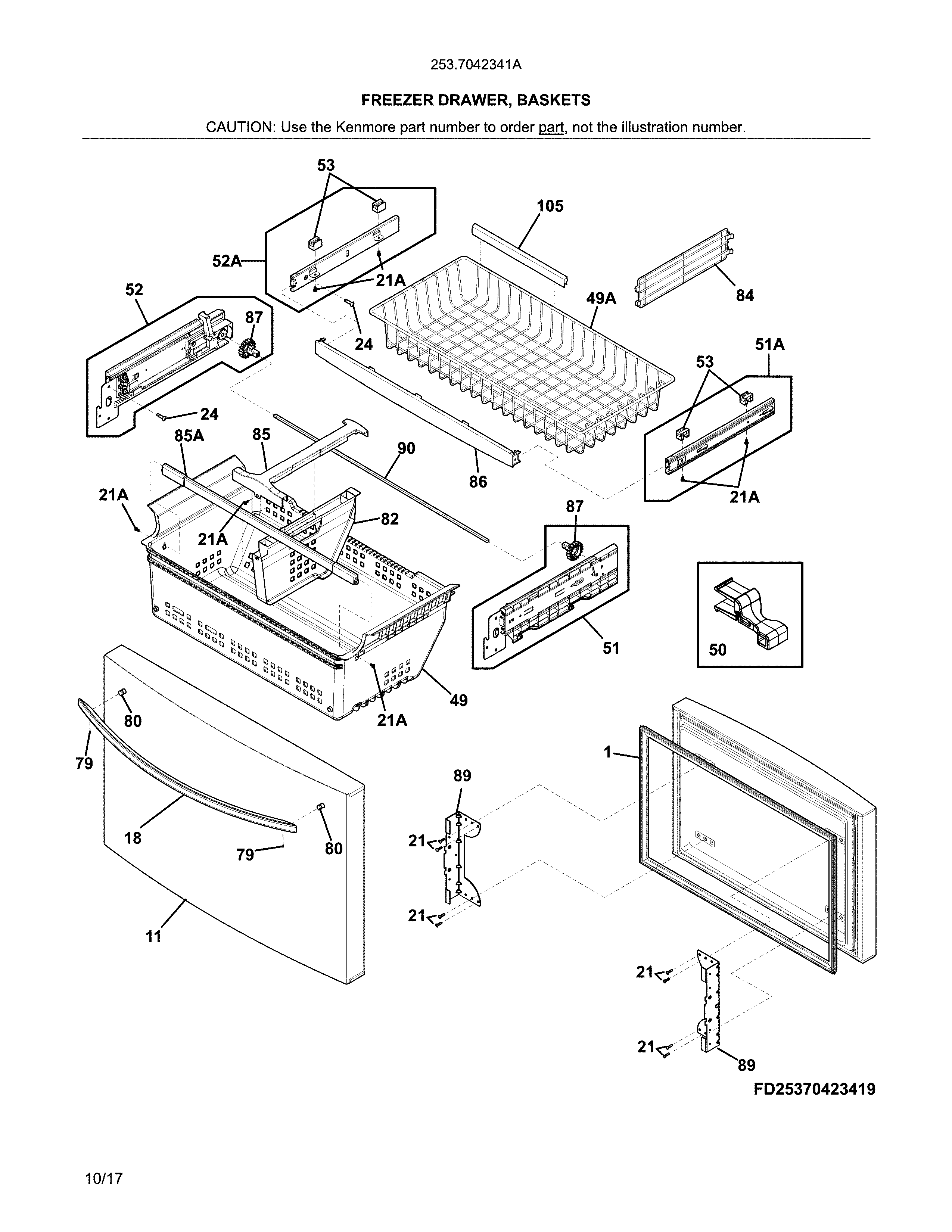 Kenmore 2537042341A freezer door diagram