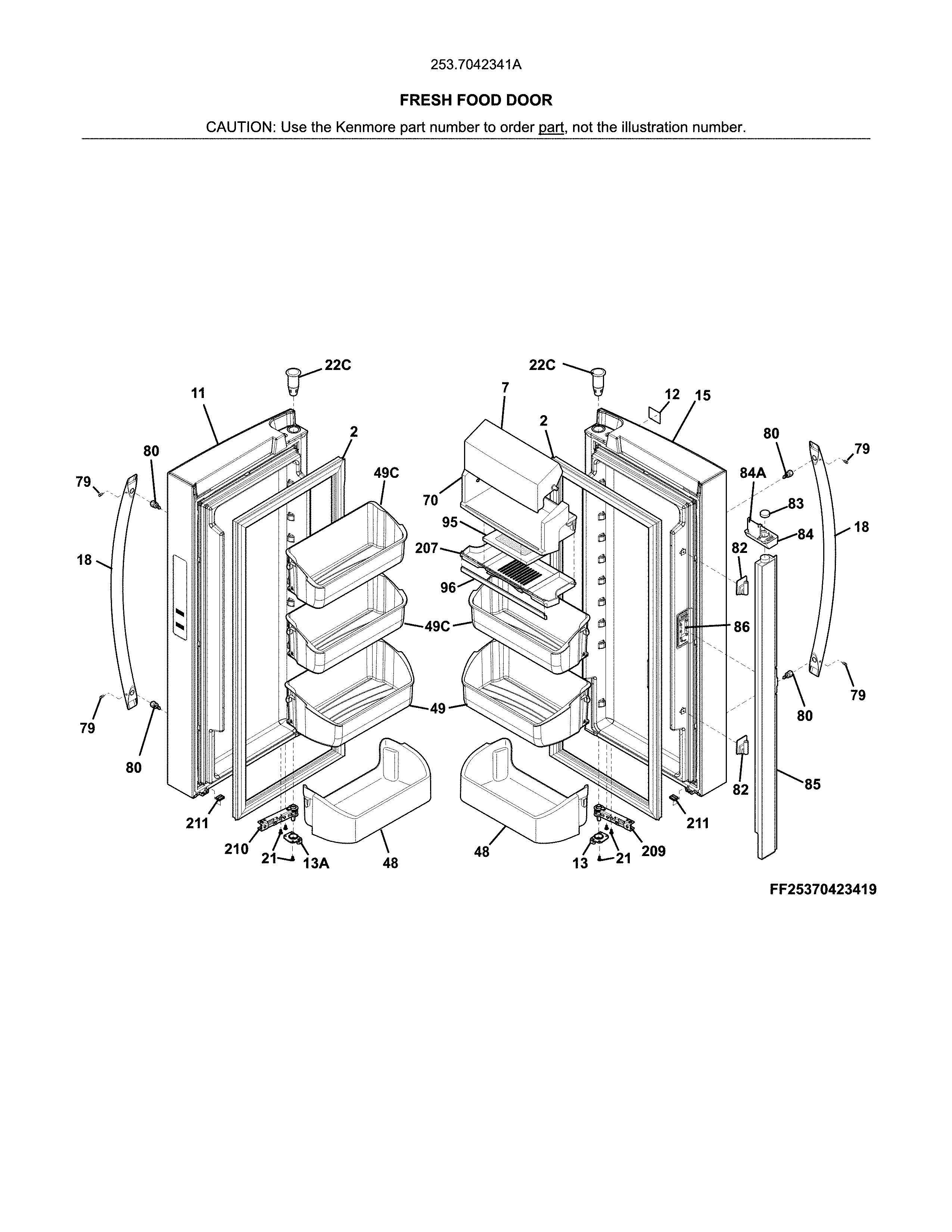 Kenmore 2537042341A fresh food door diagram