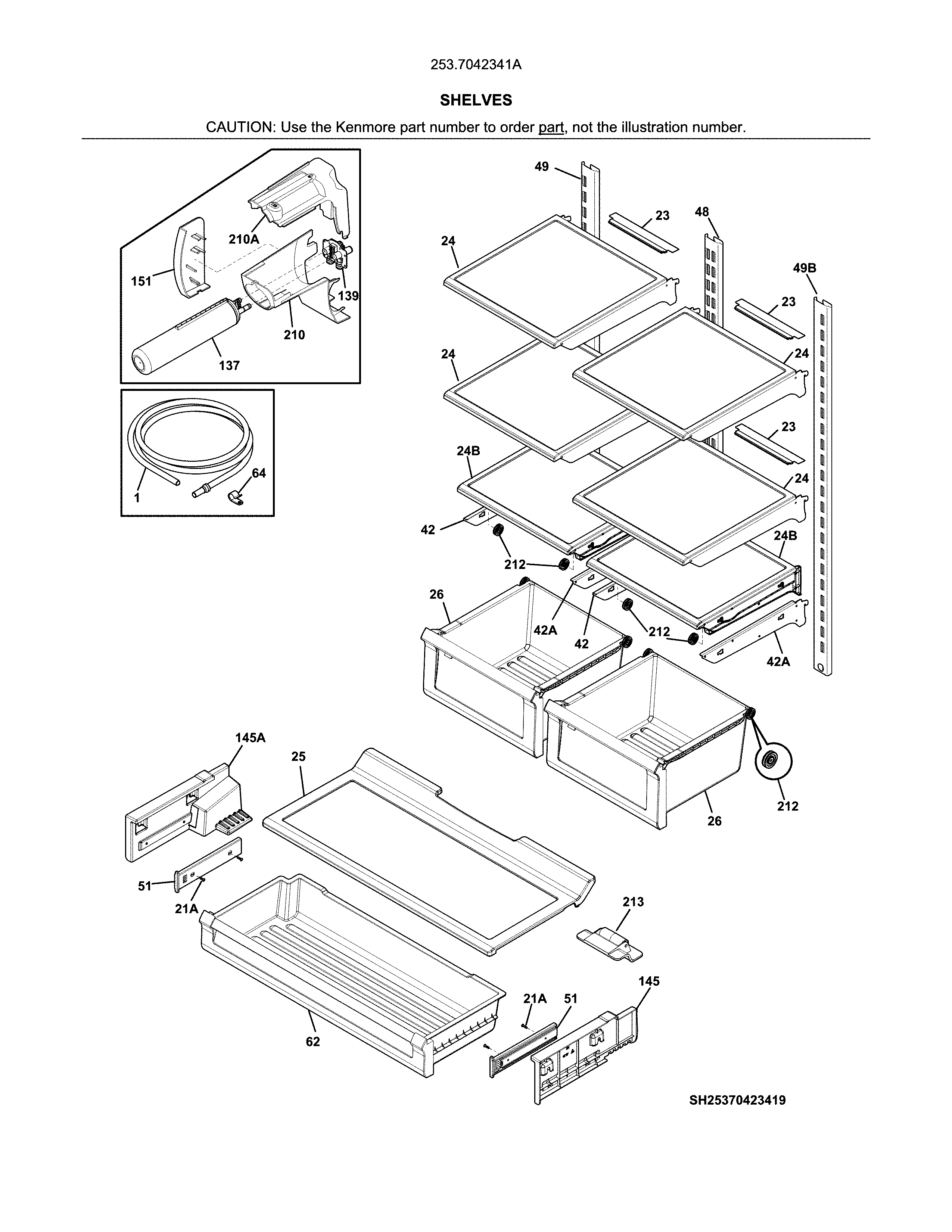 Kenmore 2537042341A shelves diagram