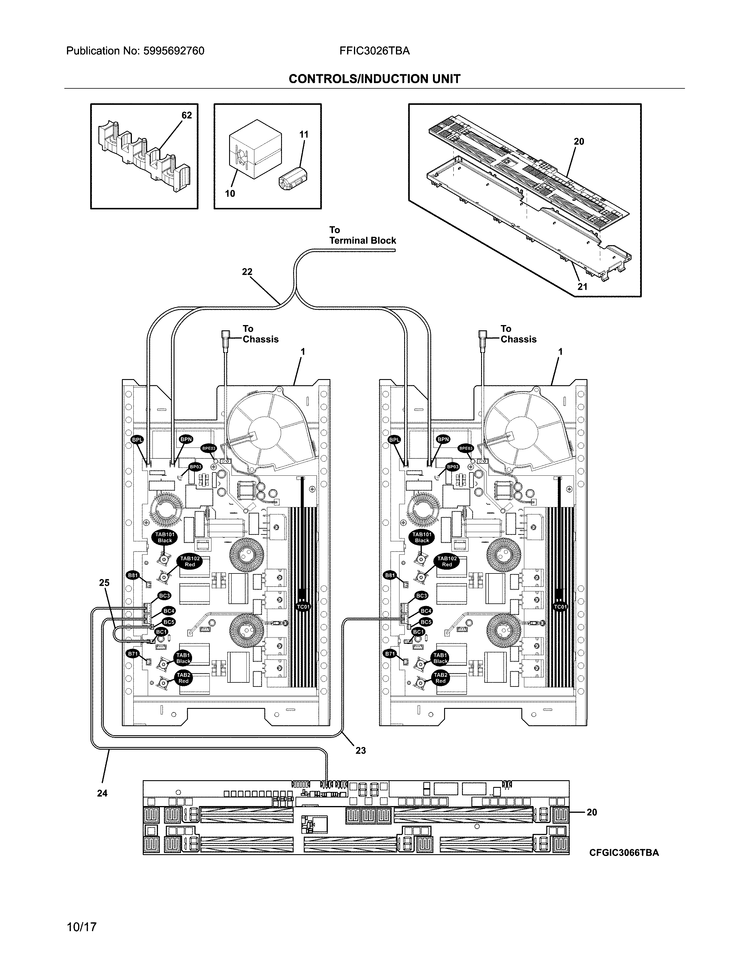 Frigidaire FFIC3026TBA controls/induction unit diagram