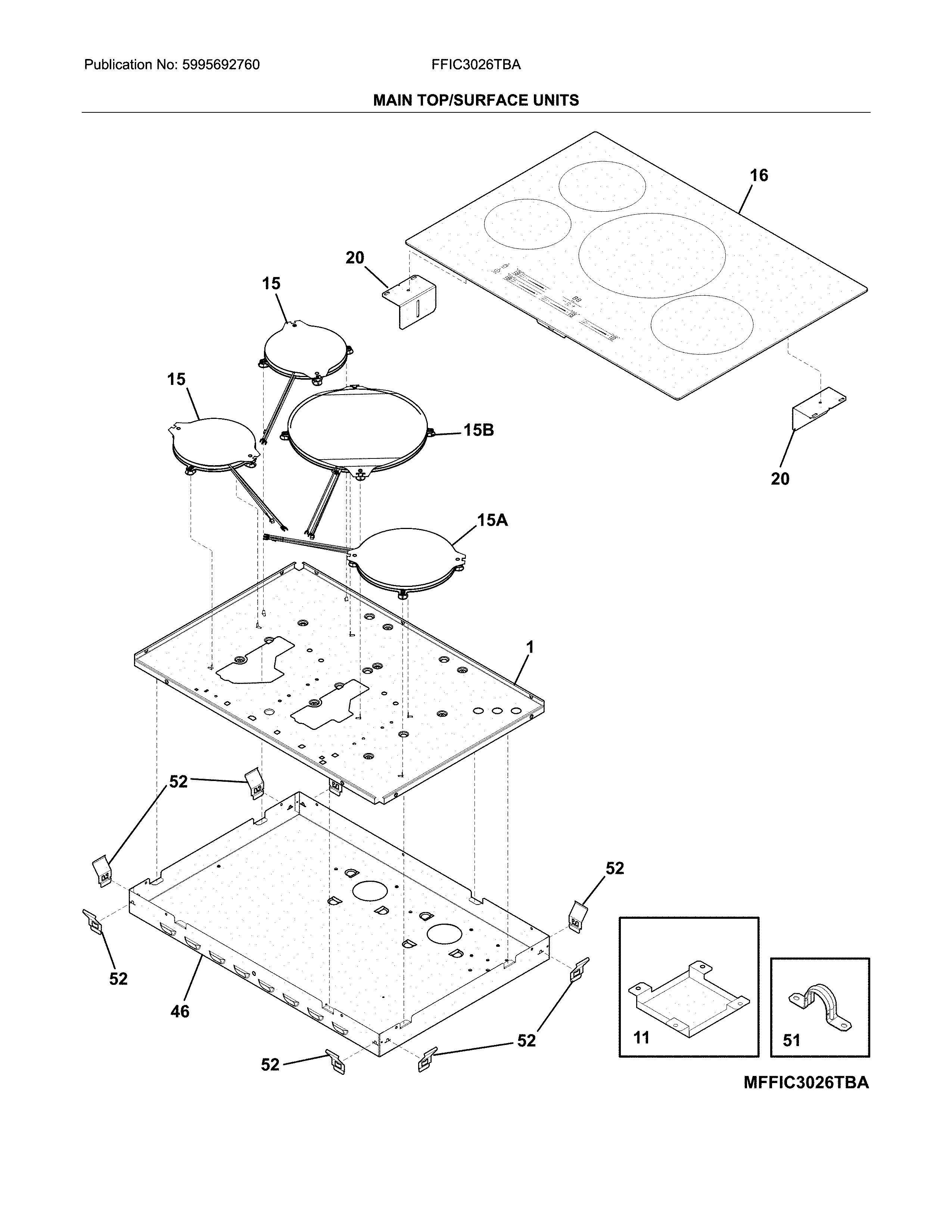 Frigidaire FFIC3026TBA main top/surface units diagram