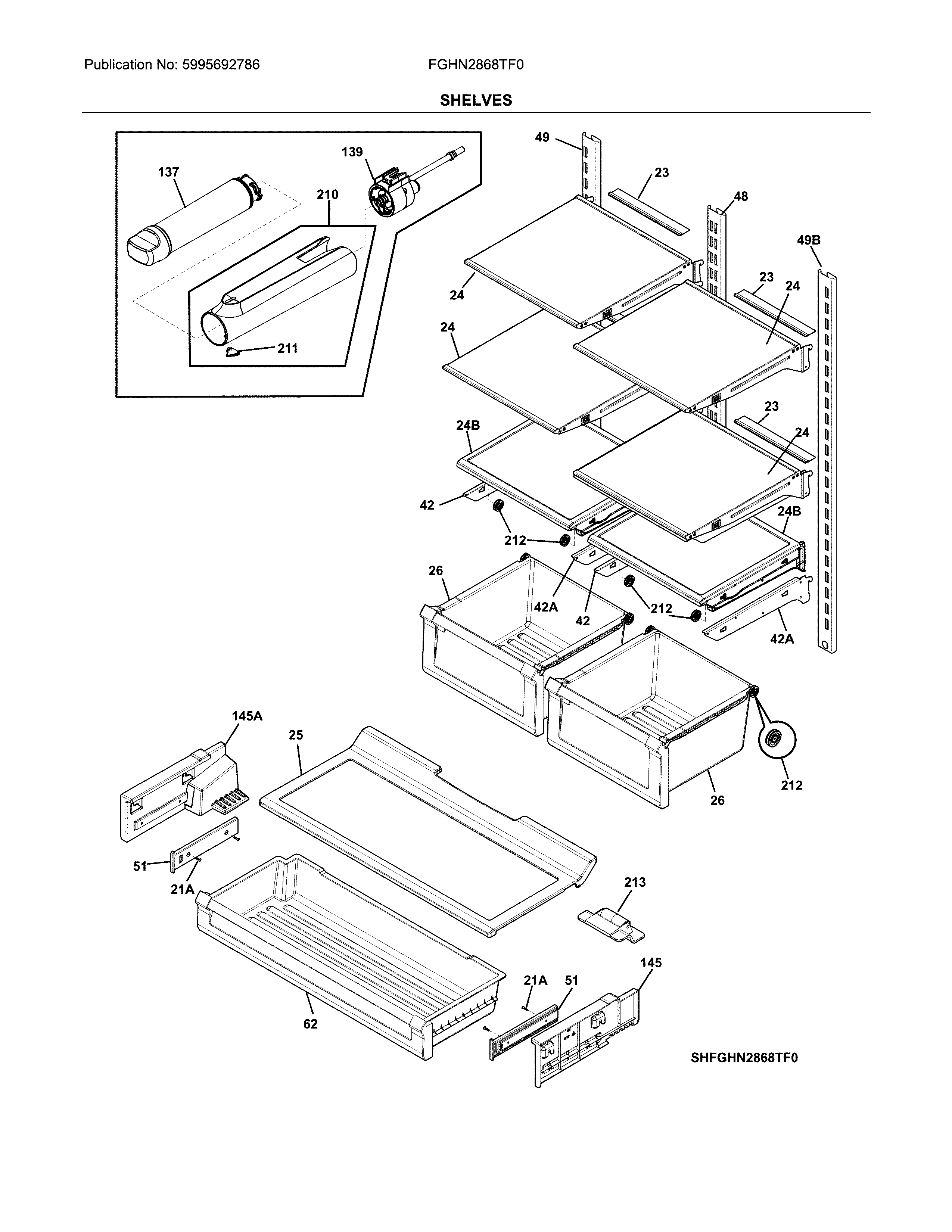 Frigidaire FGHN2868TF0 shelves diagram