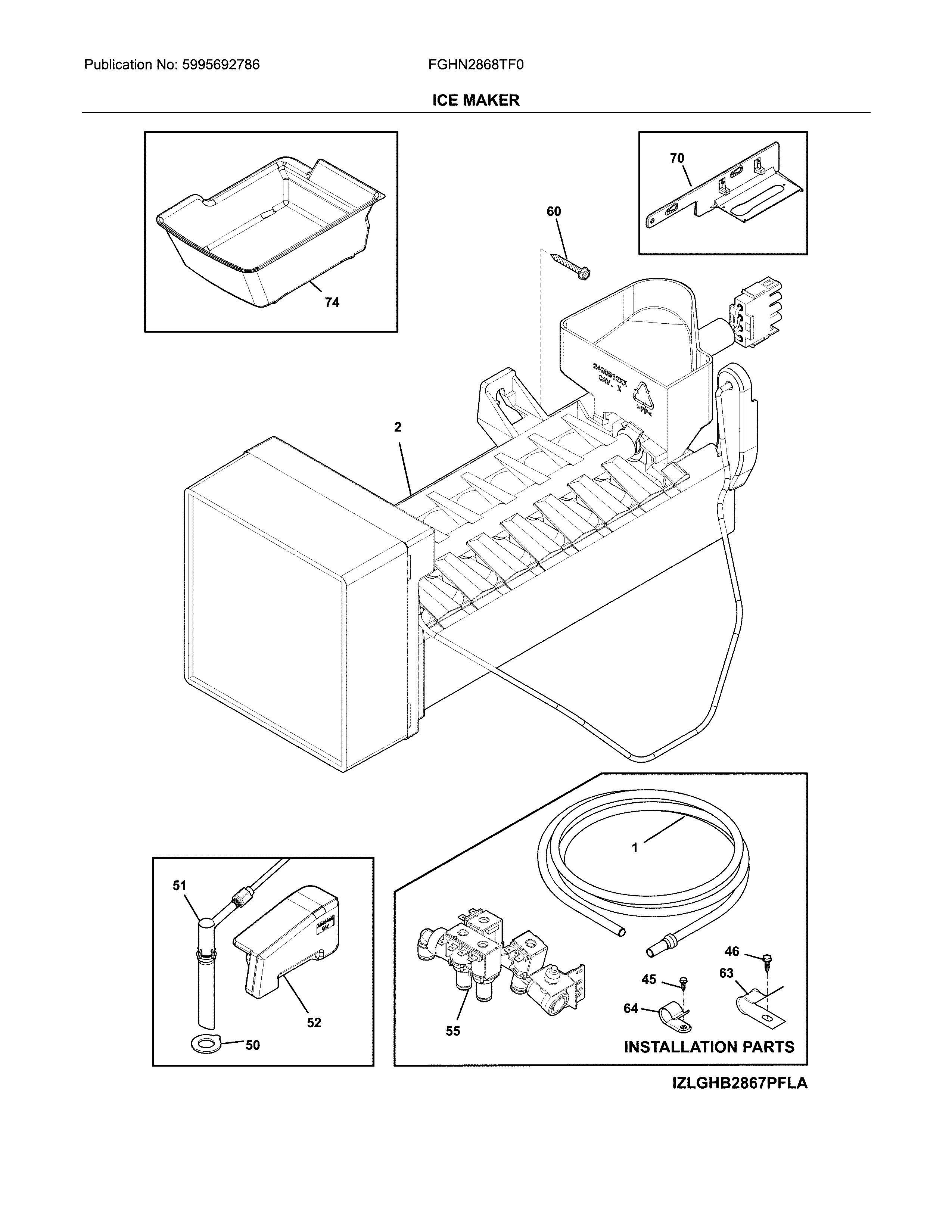 Frigidaire FGHN2868TF0 ice maker diagram