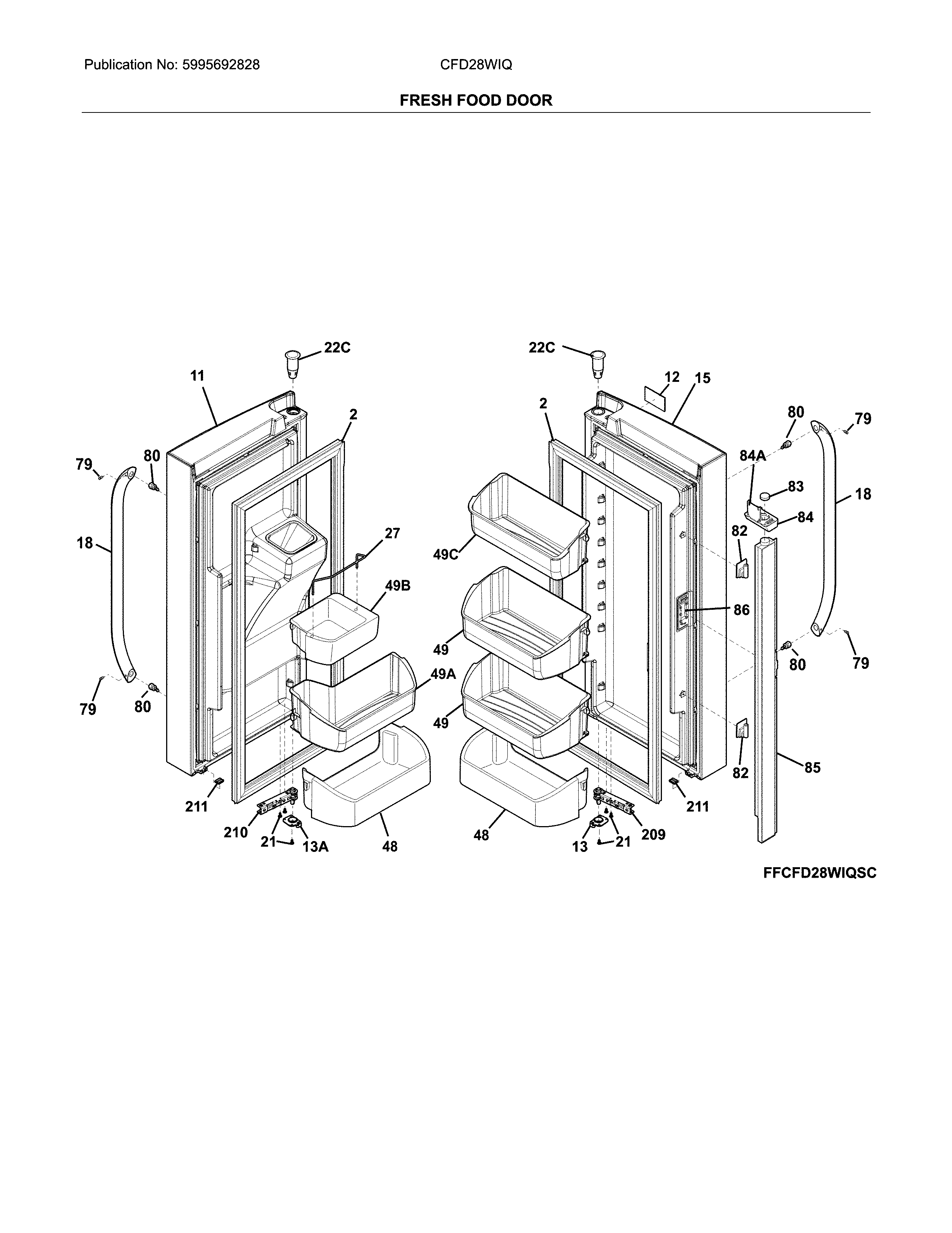 Crosley CFD28WIQSE fresh food door diagram