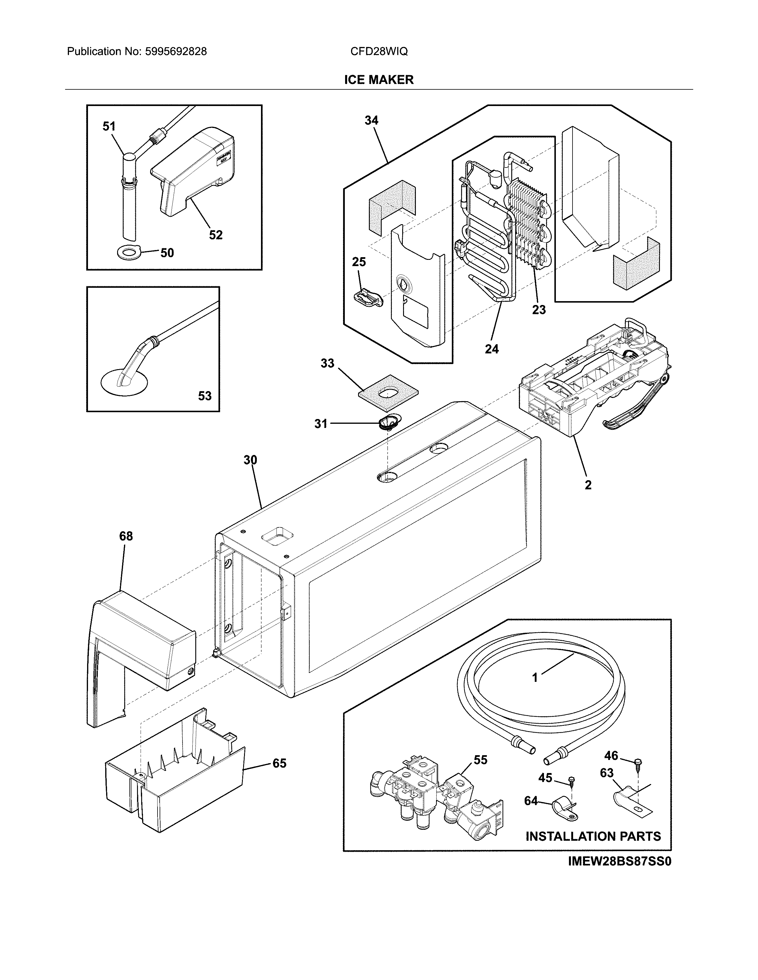 Crosley CFD28WIQSE ice maker diagram