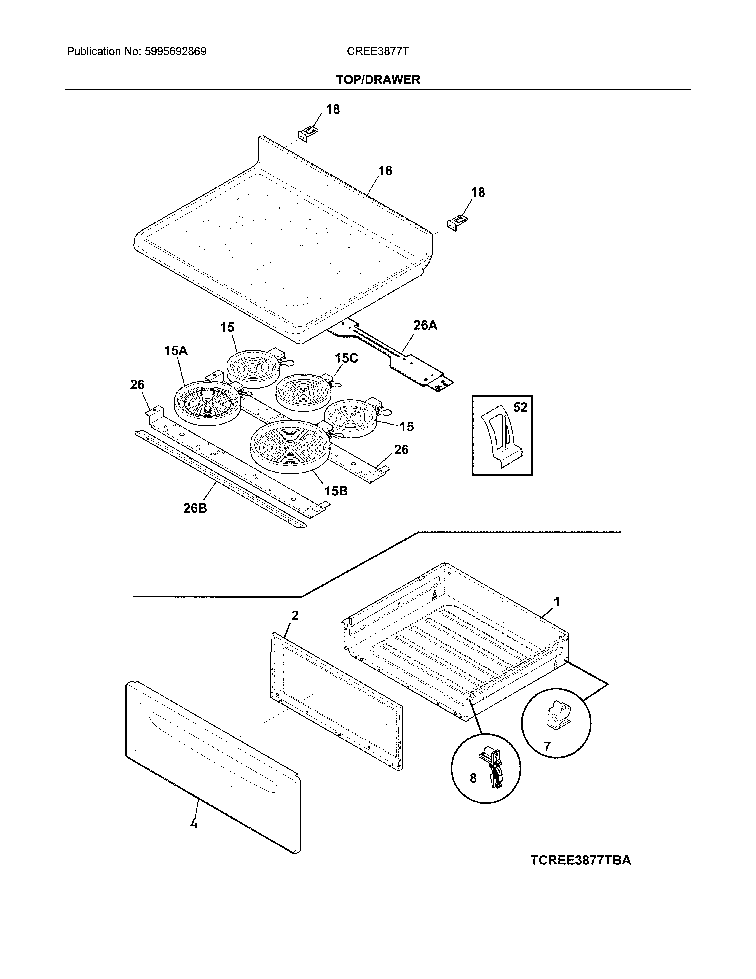Crosley CREE3877TWA top/drawer diagram