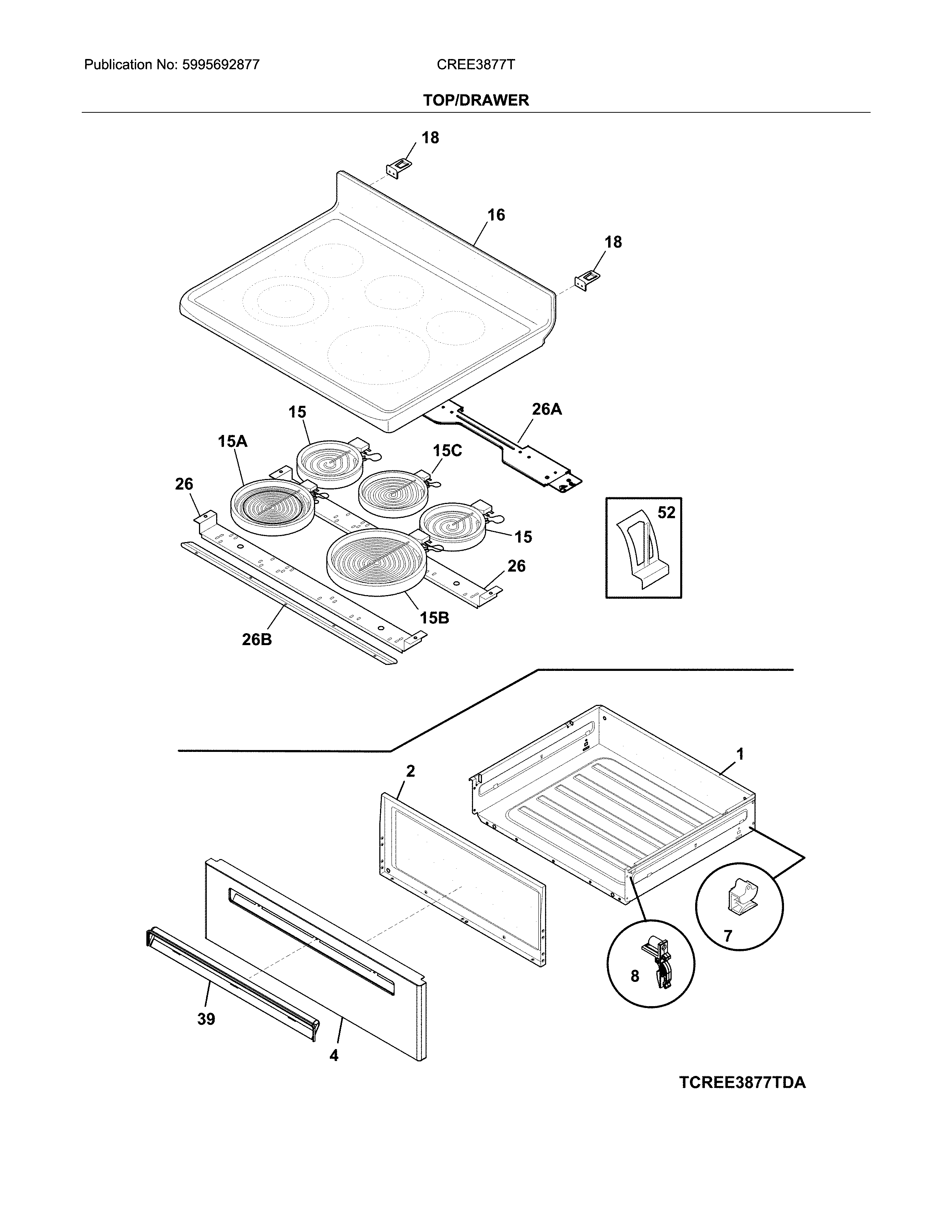 Crosley CREE3877TSA top/drawer diagram
