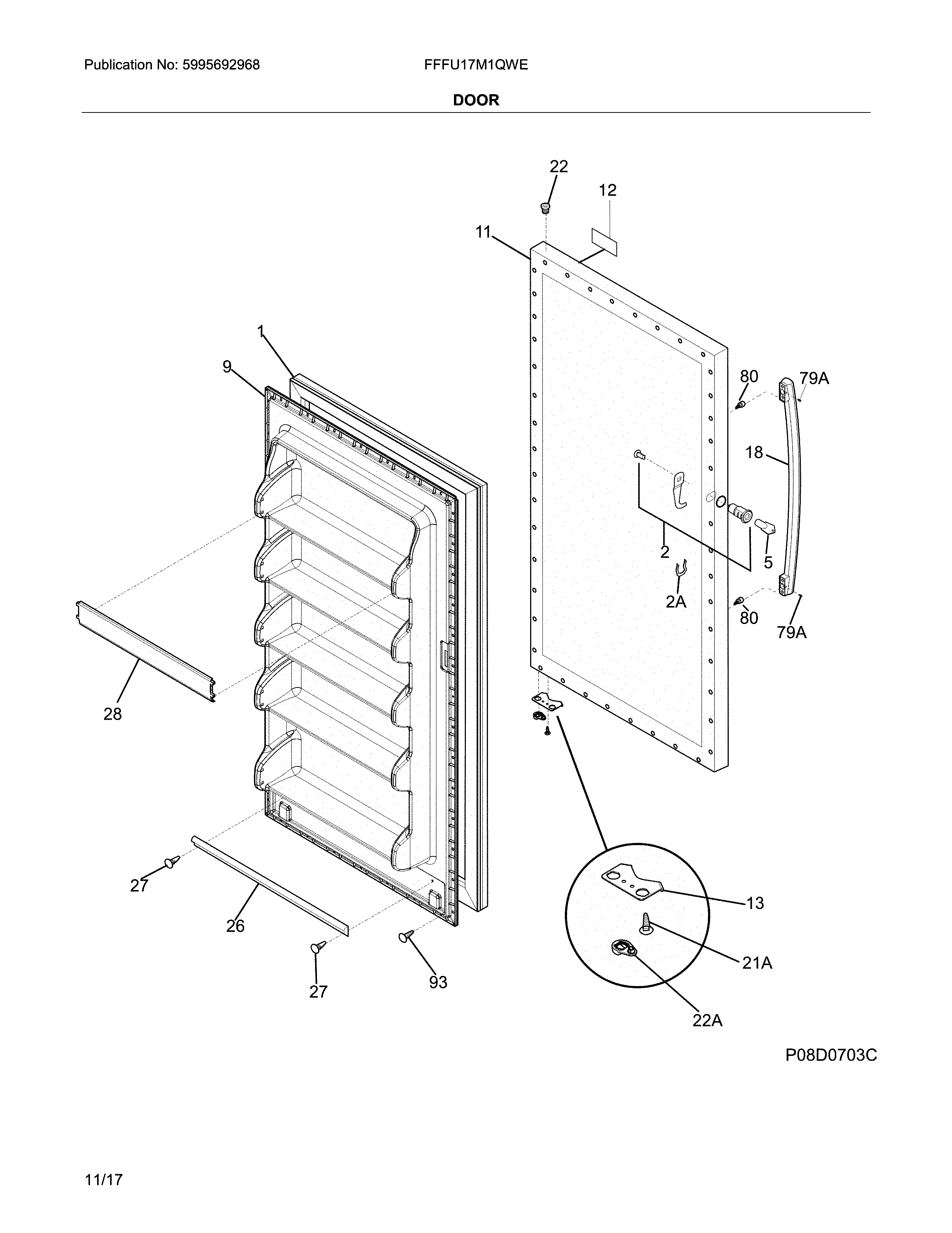 Frigidaire FFFU17M1QWE door diagram