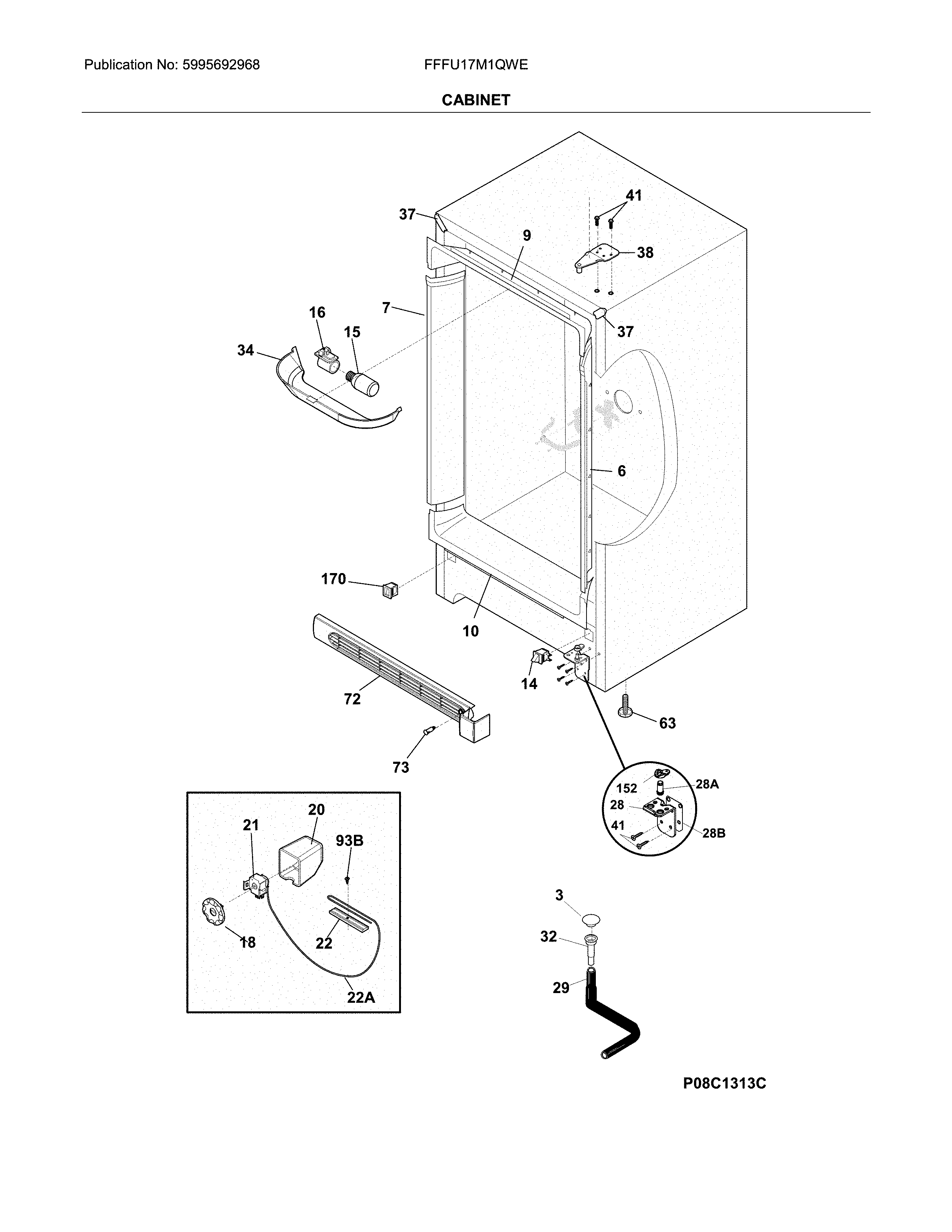 Frigidaire FFFU17M1QWE cabinet diagram