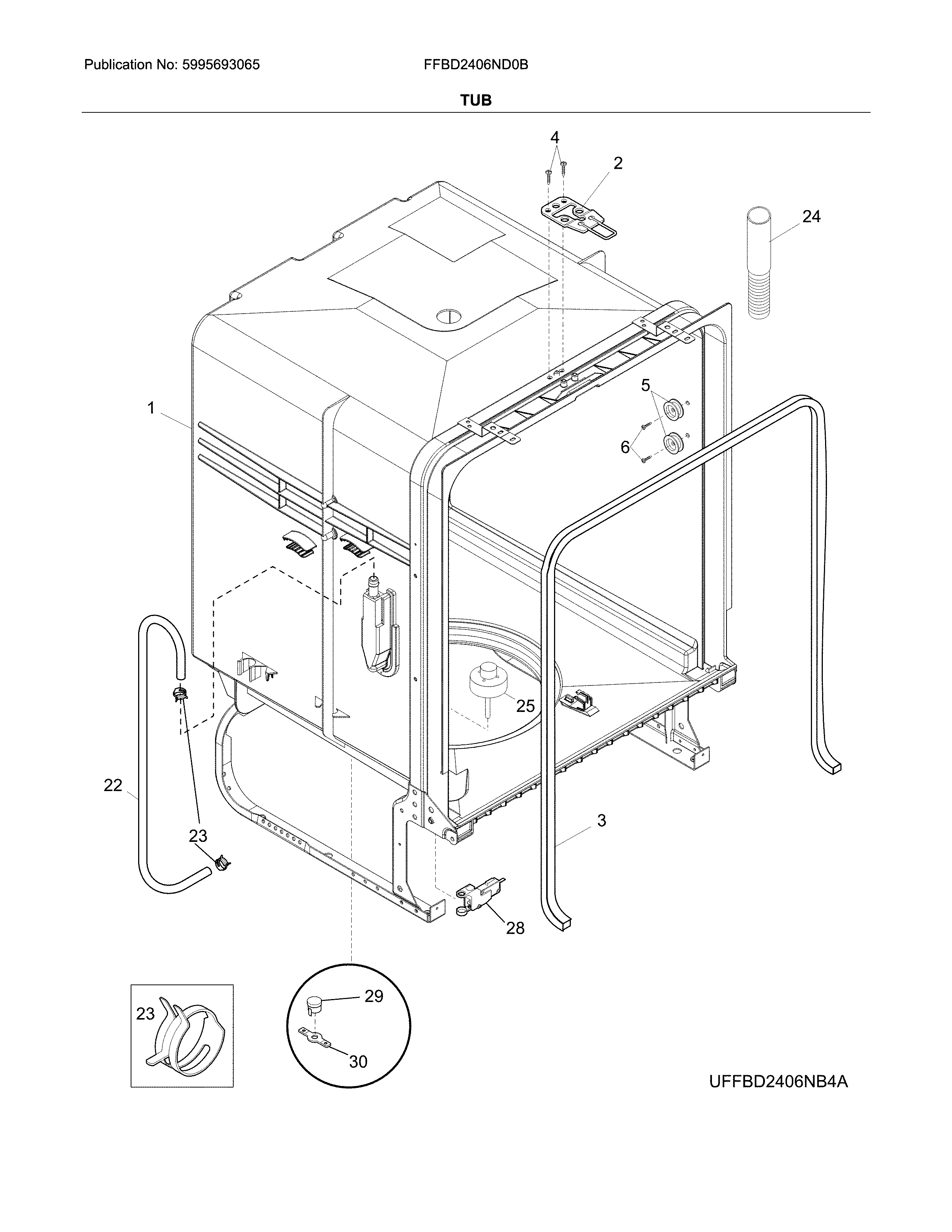 Frigidaire FFBD2406ND0B tub diagram