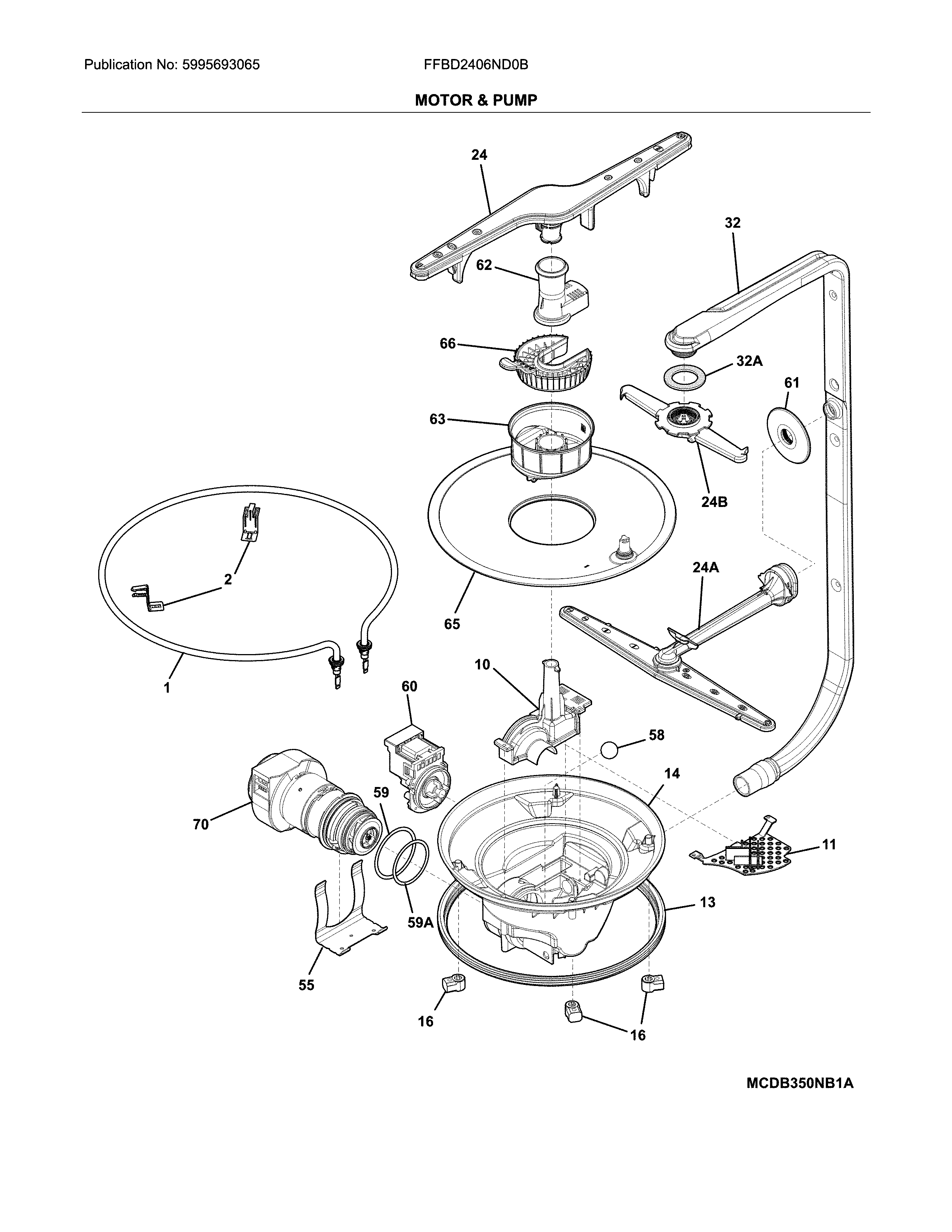 Frigidaire FFBD2406ND0B motor & pump diagram