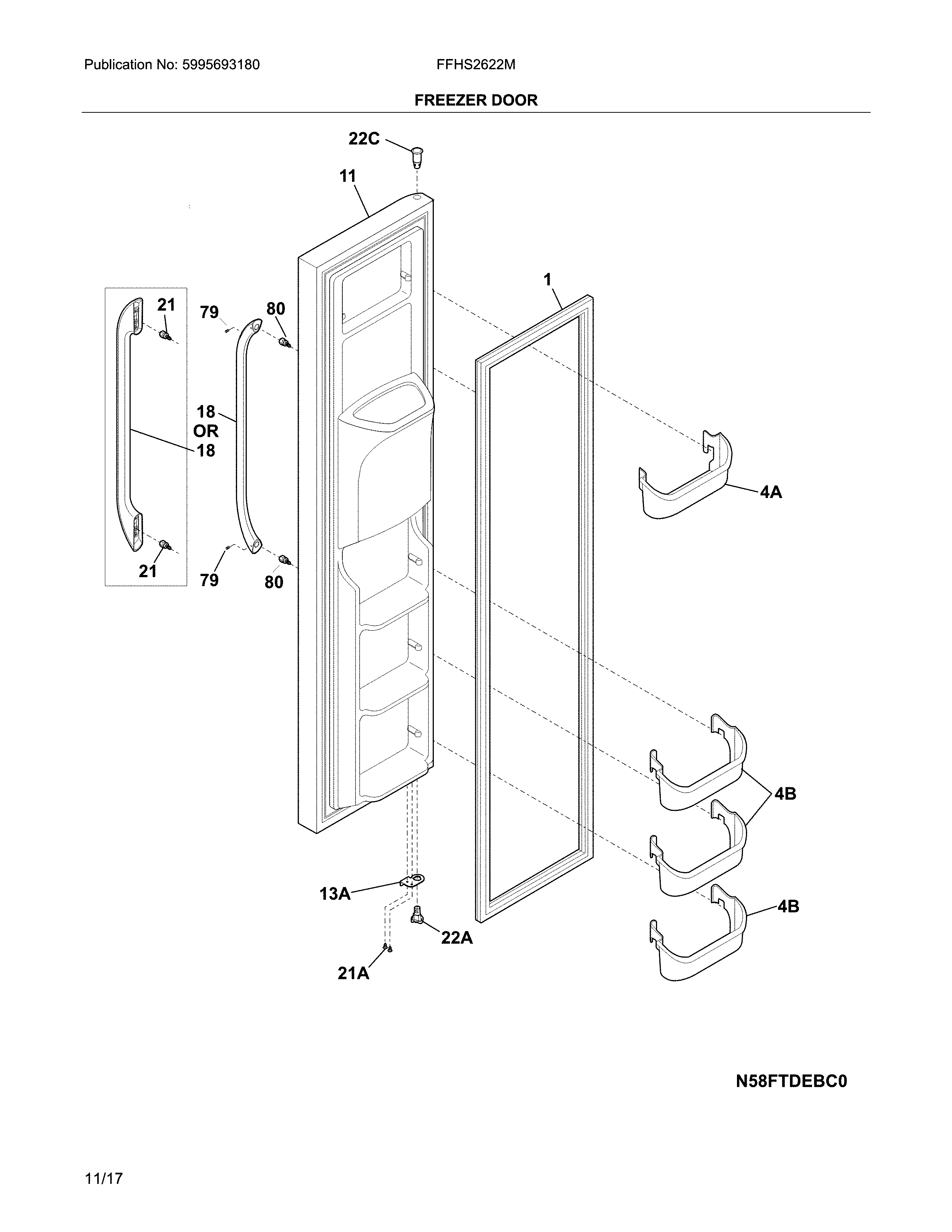 Frigidaire FFHS2622MBQA freezer door diagram