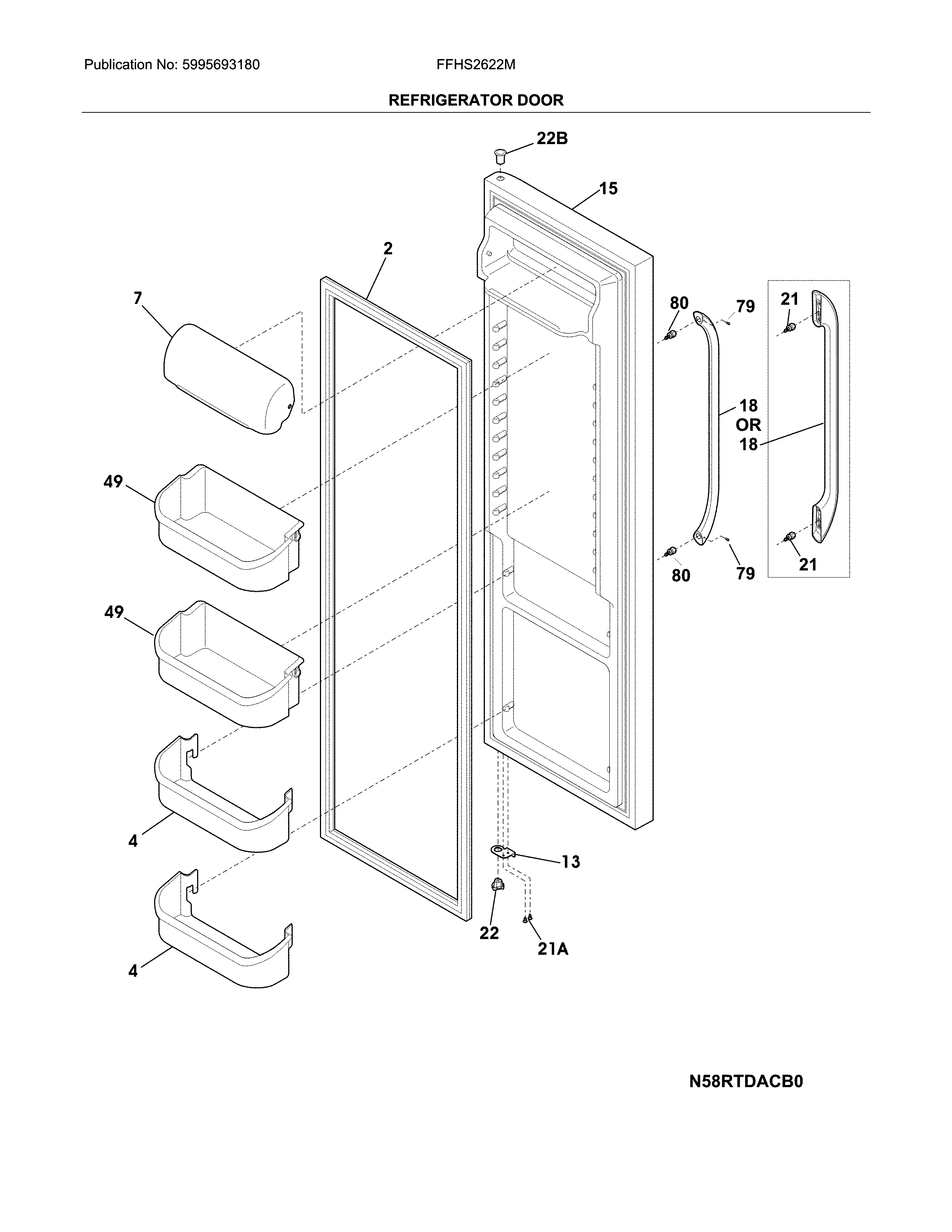 Frigidaire FFHS2622MBQA refrigerator door diagram
