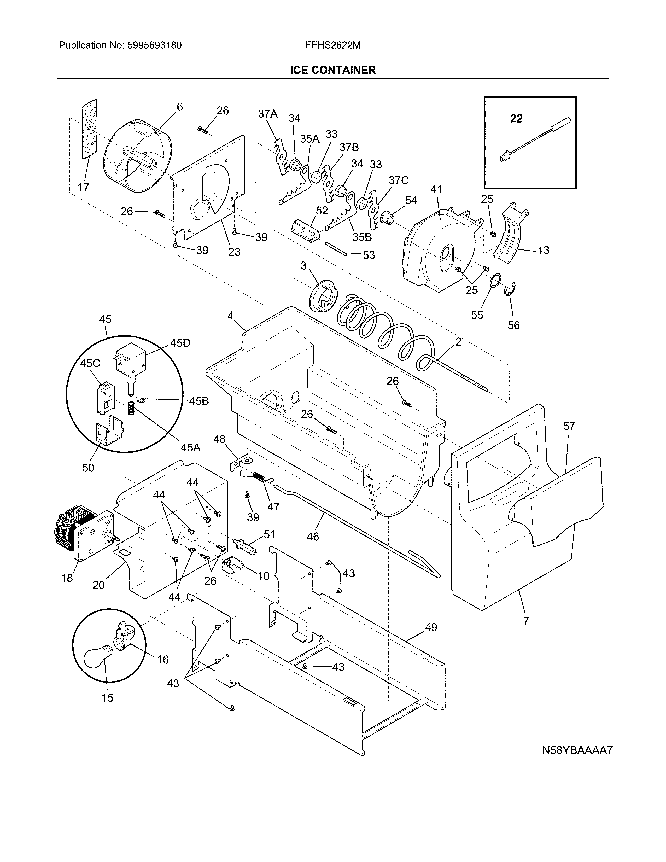 Frigidaire FFHS2622MBQA ice container diagram