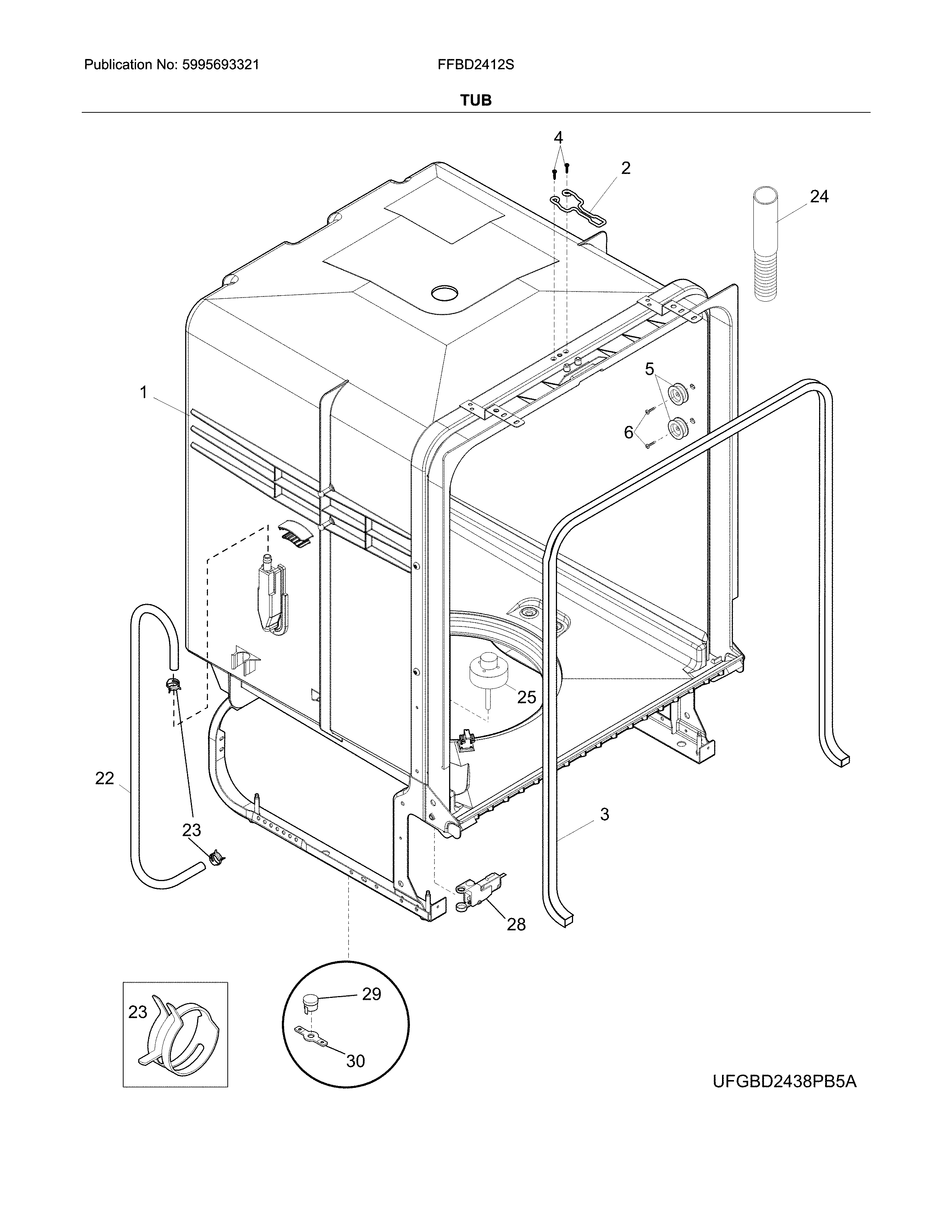 Frigidaire FFBD2412SB2A tub diagram
