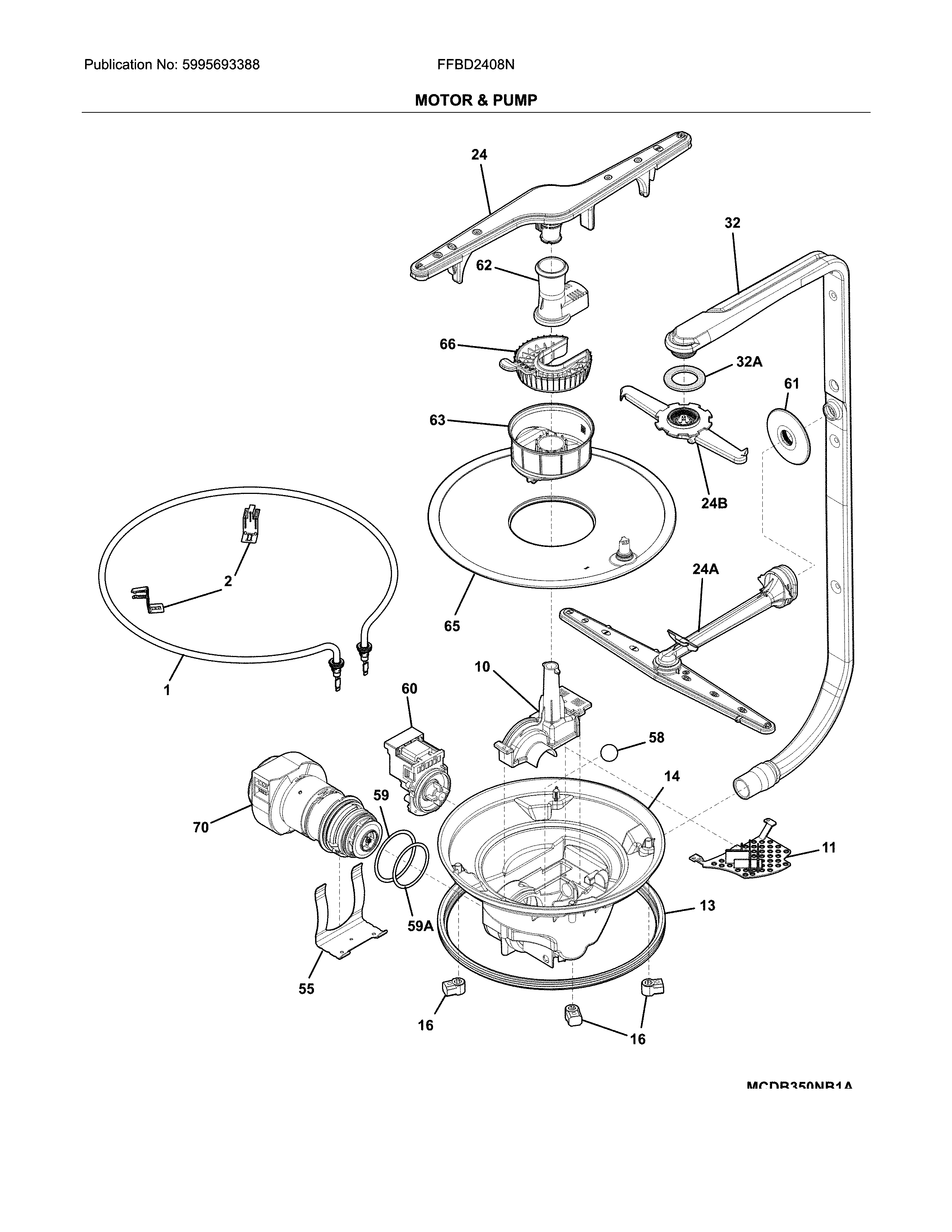 Frigidaire FFBD2408NS10C motor & pump diagram