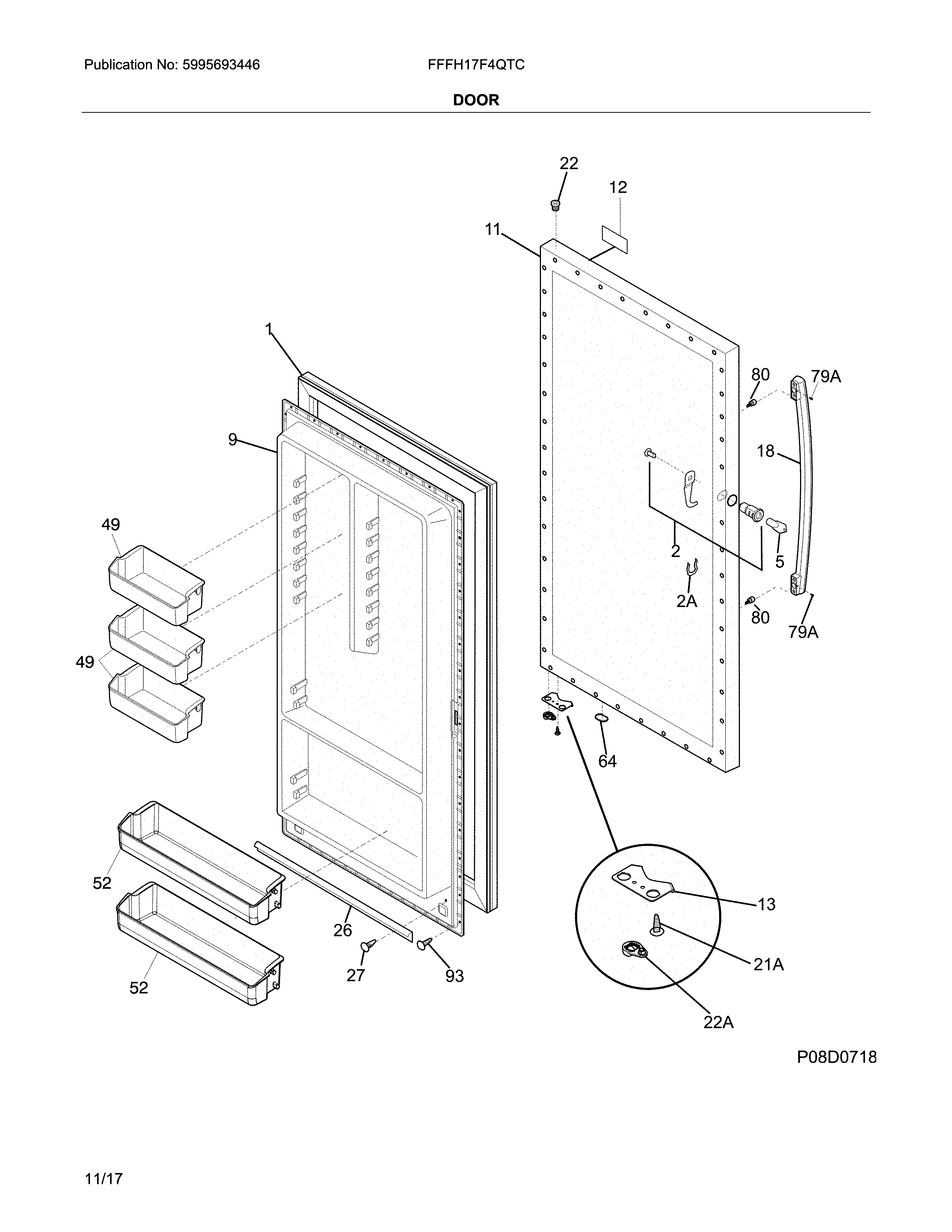 Frigidaire FFFH17F4QTC door diagram