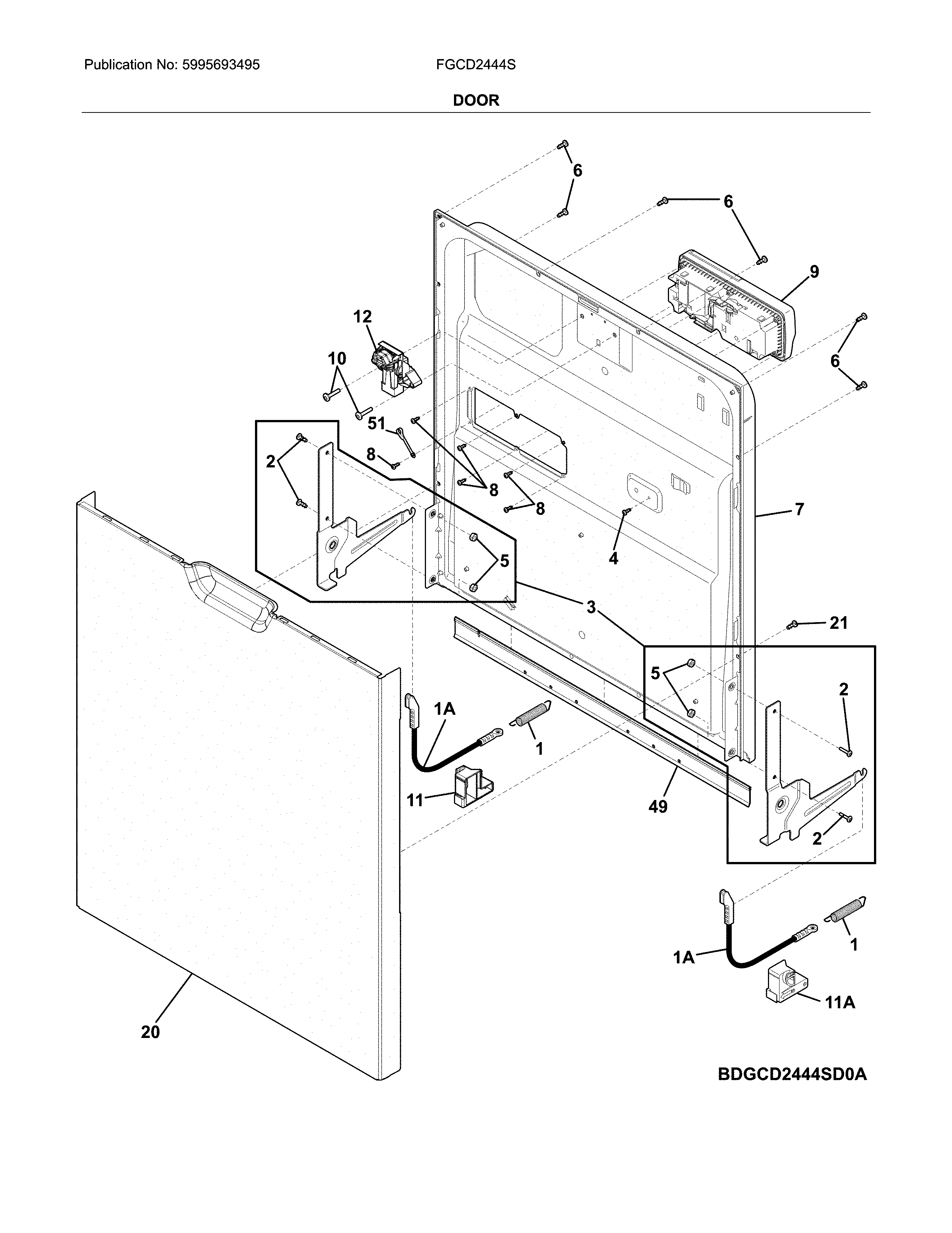 Frigidaire FGCD2444SW2A door diagram