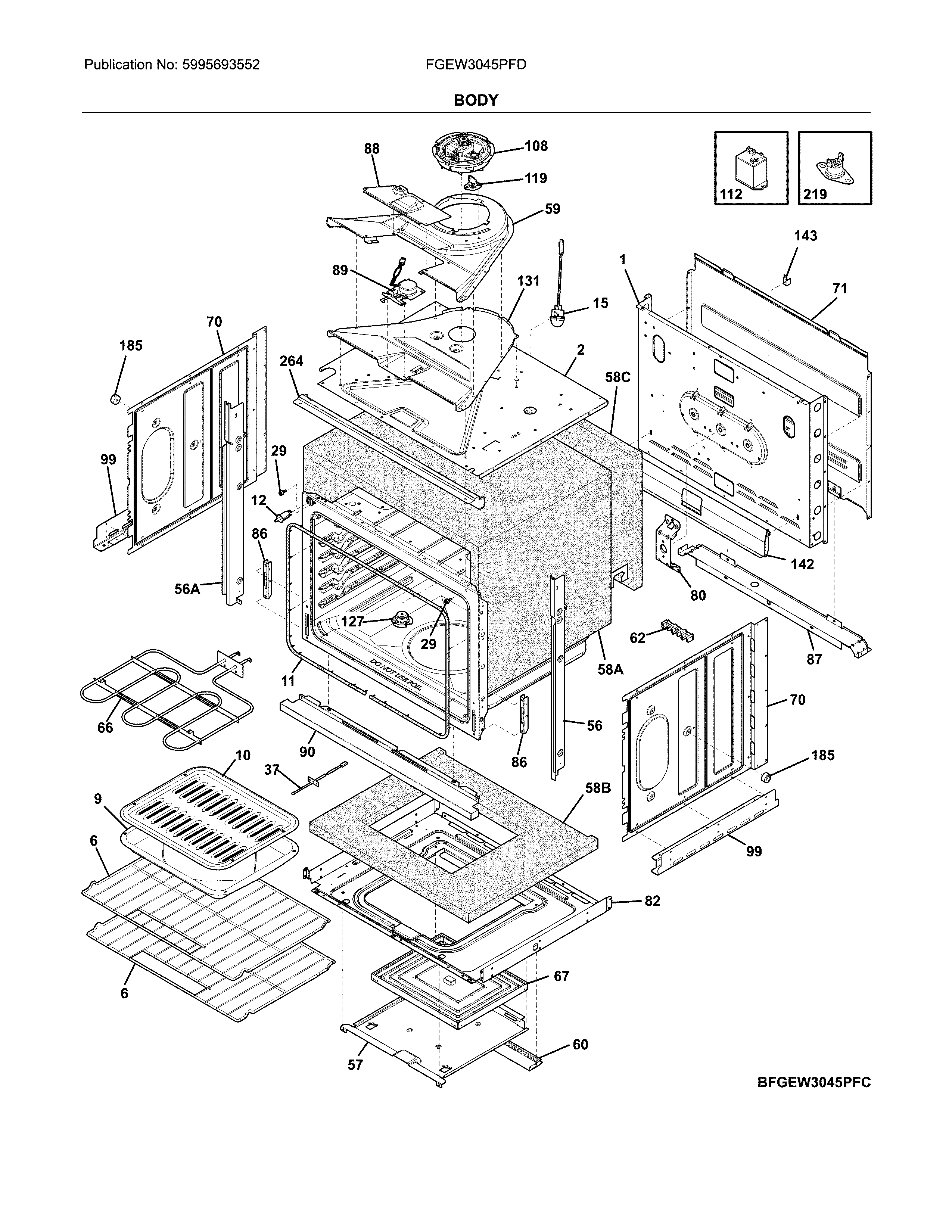 Frigidaire FGEW3045PFD body diagram