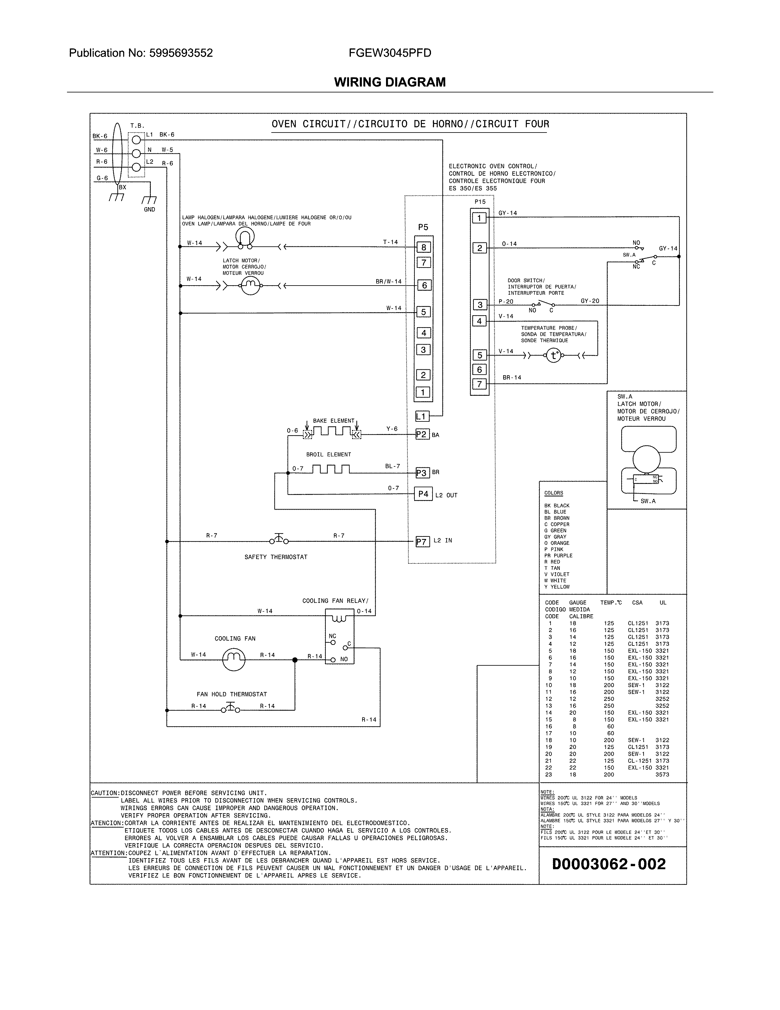 Frigidaire FGEW3045PFD wiring diagram diagram