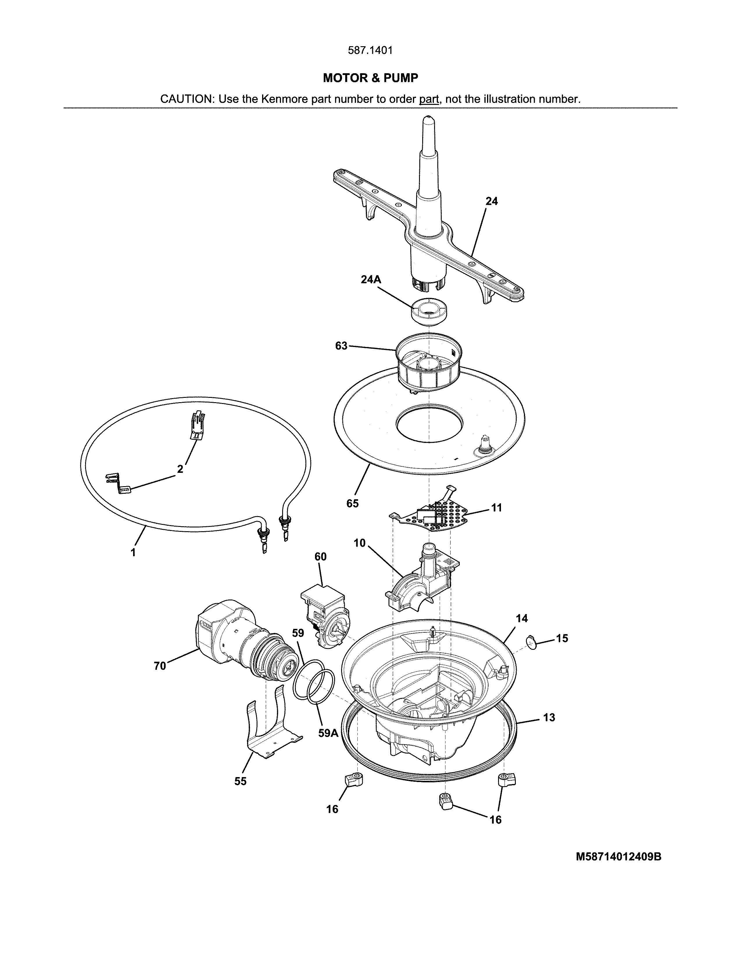 Kenmore 58714012415B motor & pump diagram