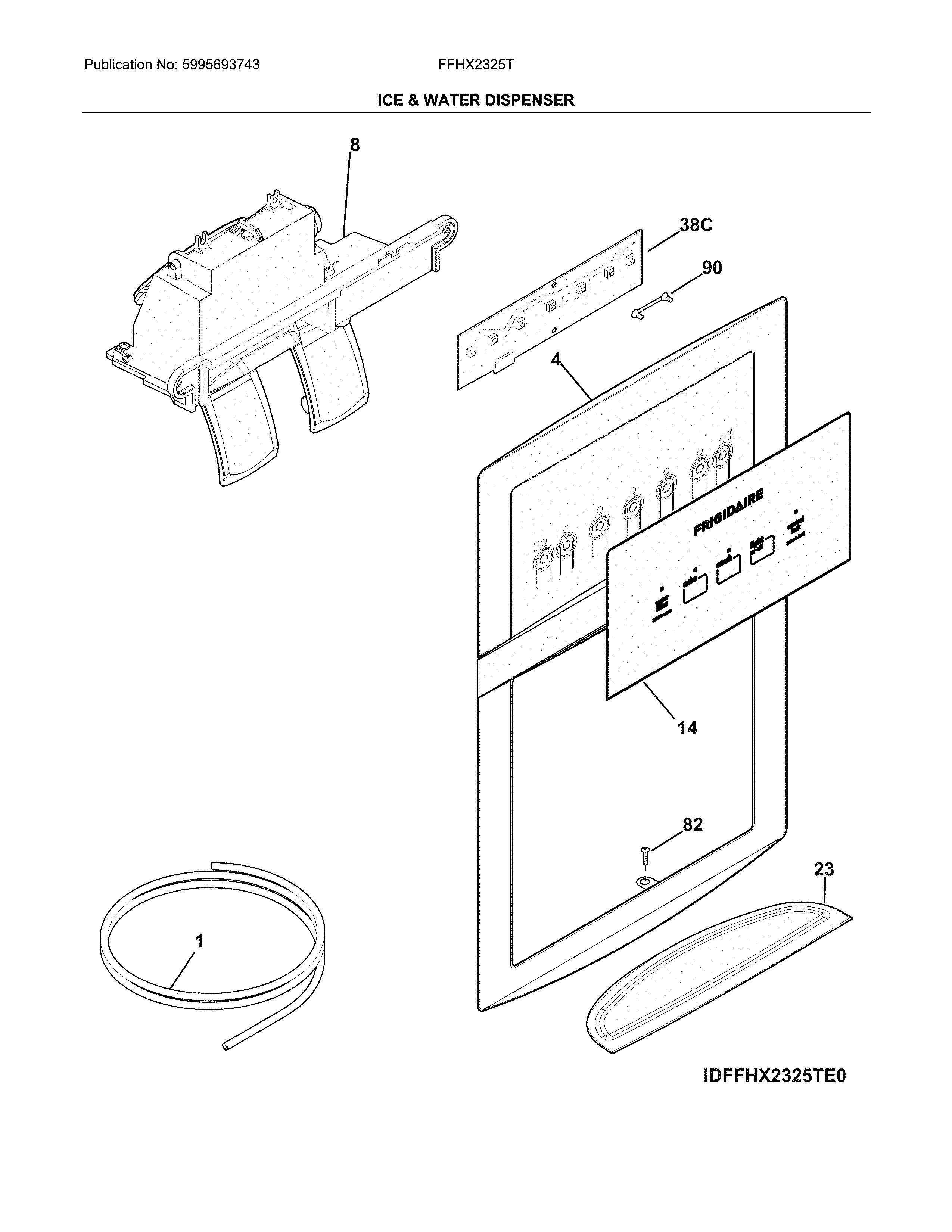 Frigidaire FFHX2325TP0 ice & water dispenser diagram
