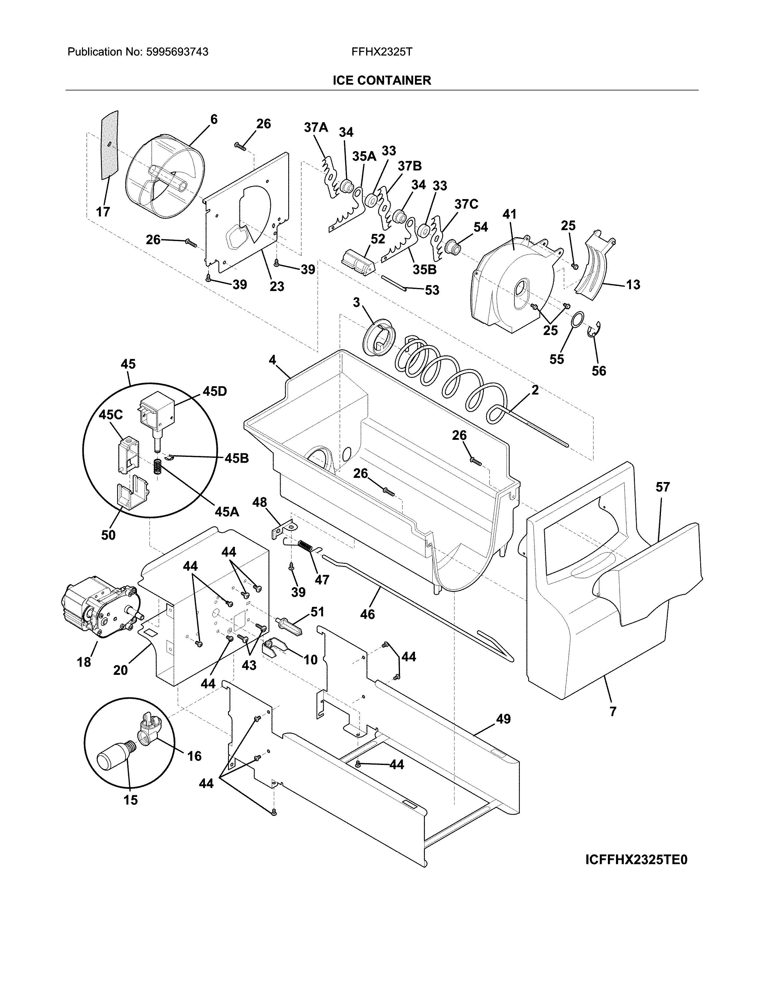 Frigidaire FFHX2325TP0 ice container diagram