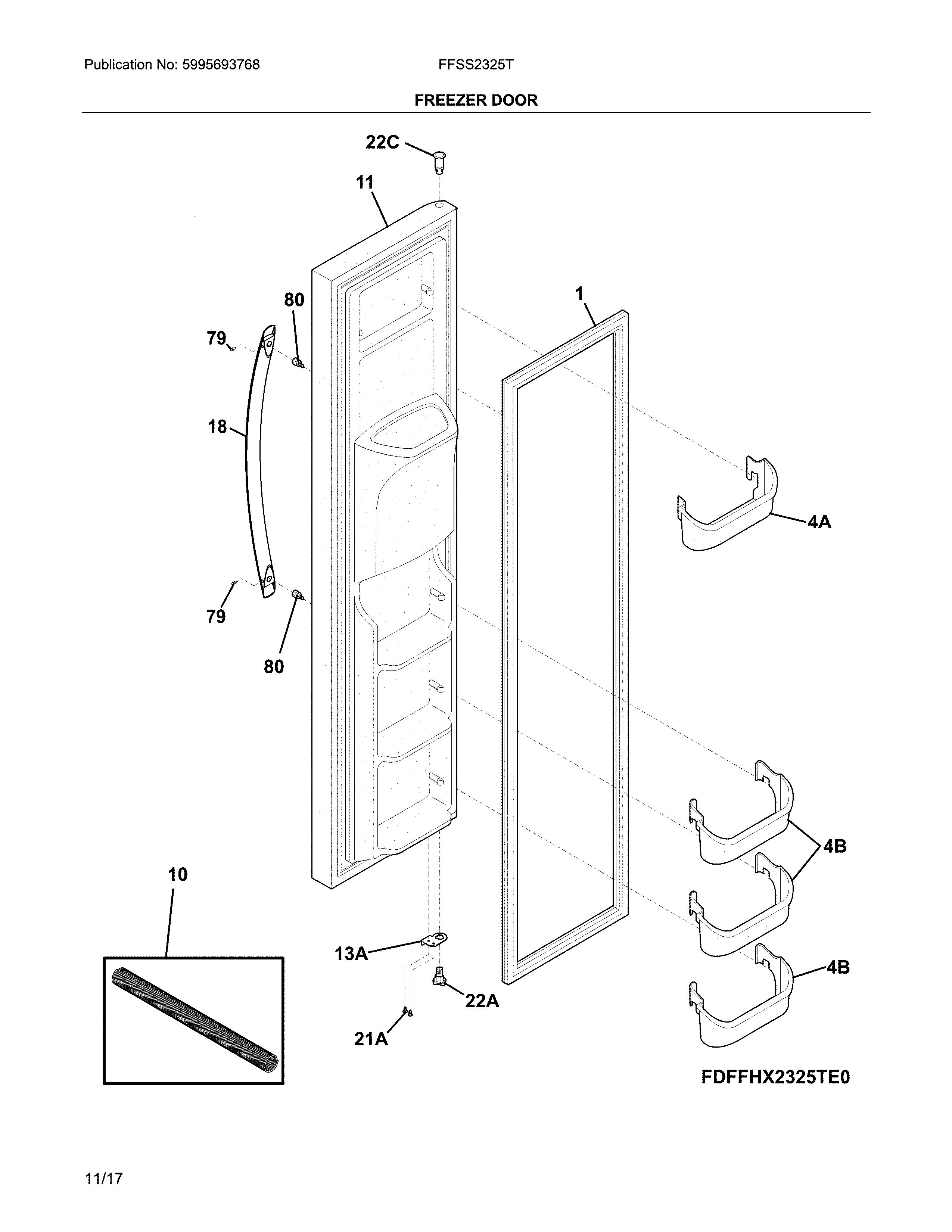 Frigidaire FFSS2325TE0 freezer door diagram