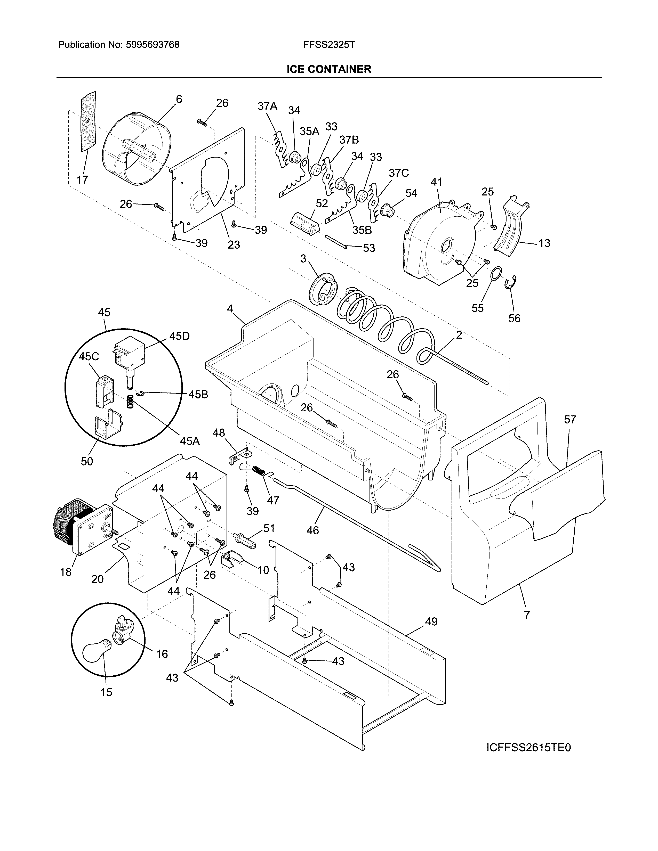 Frigidaire FFSS2325TE0 ice container diagram
