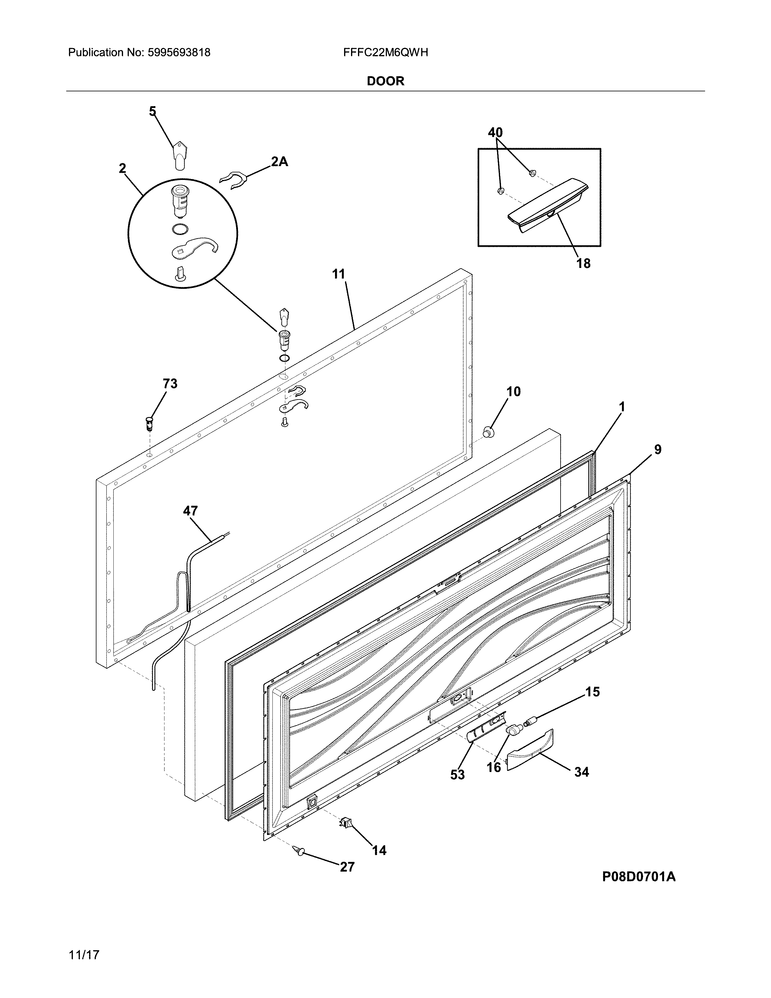 Frigidaire FFFC22M6QWH door diagram