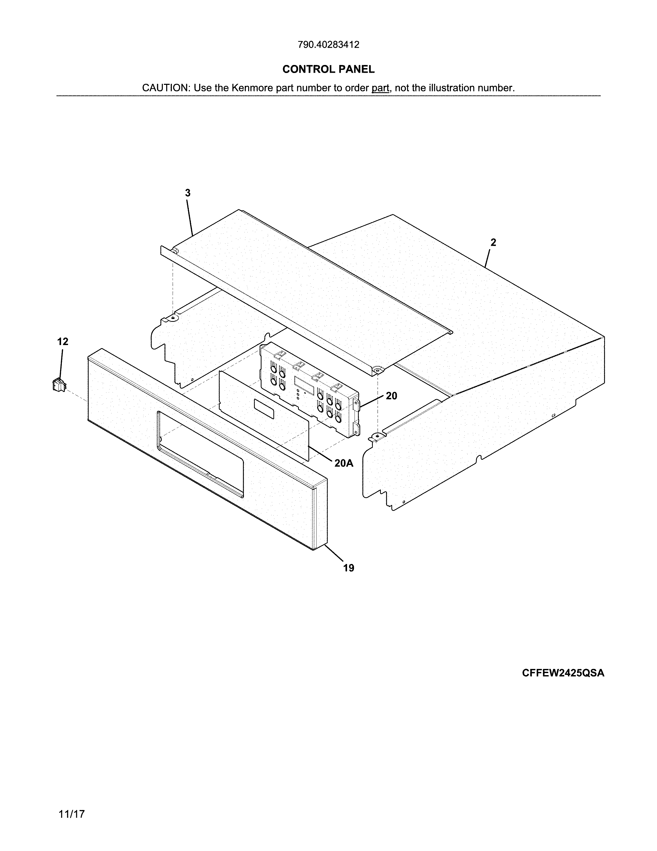 Kenmore 79040283412 control panel diagram