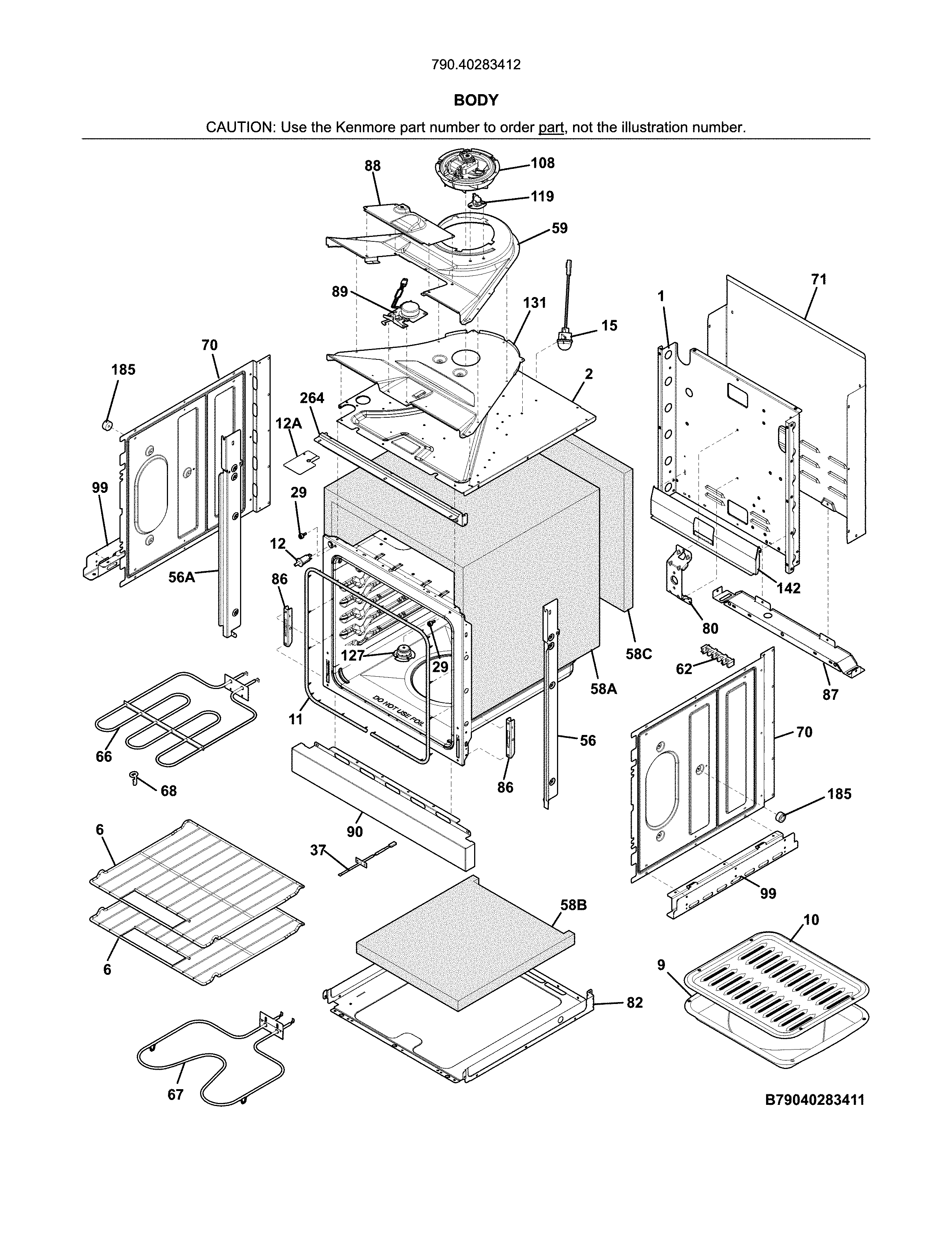 Kenmore 79040283412 body diagram