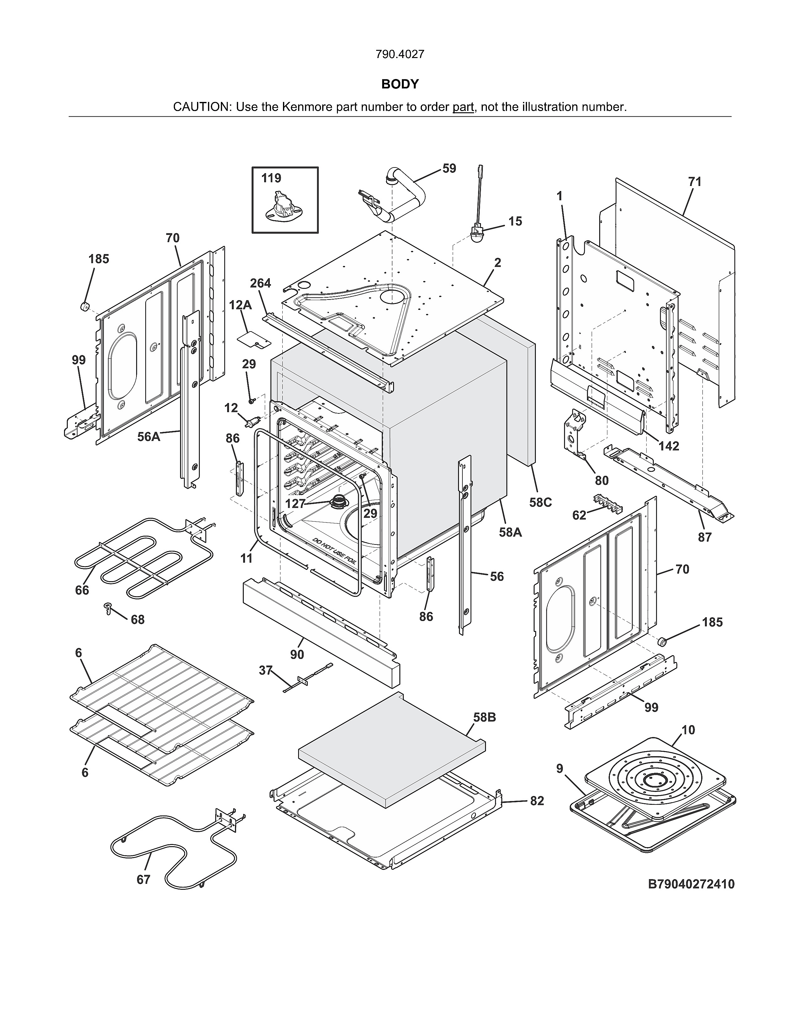 Kenmore 79040272412 body diagram