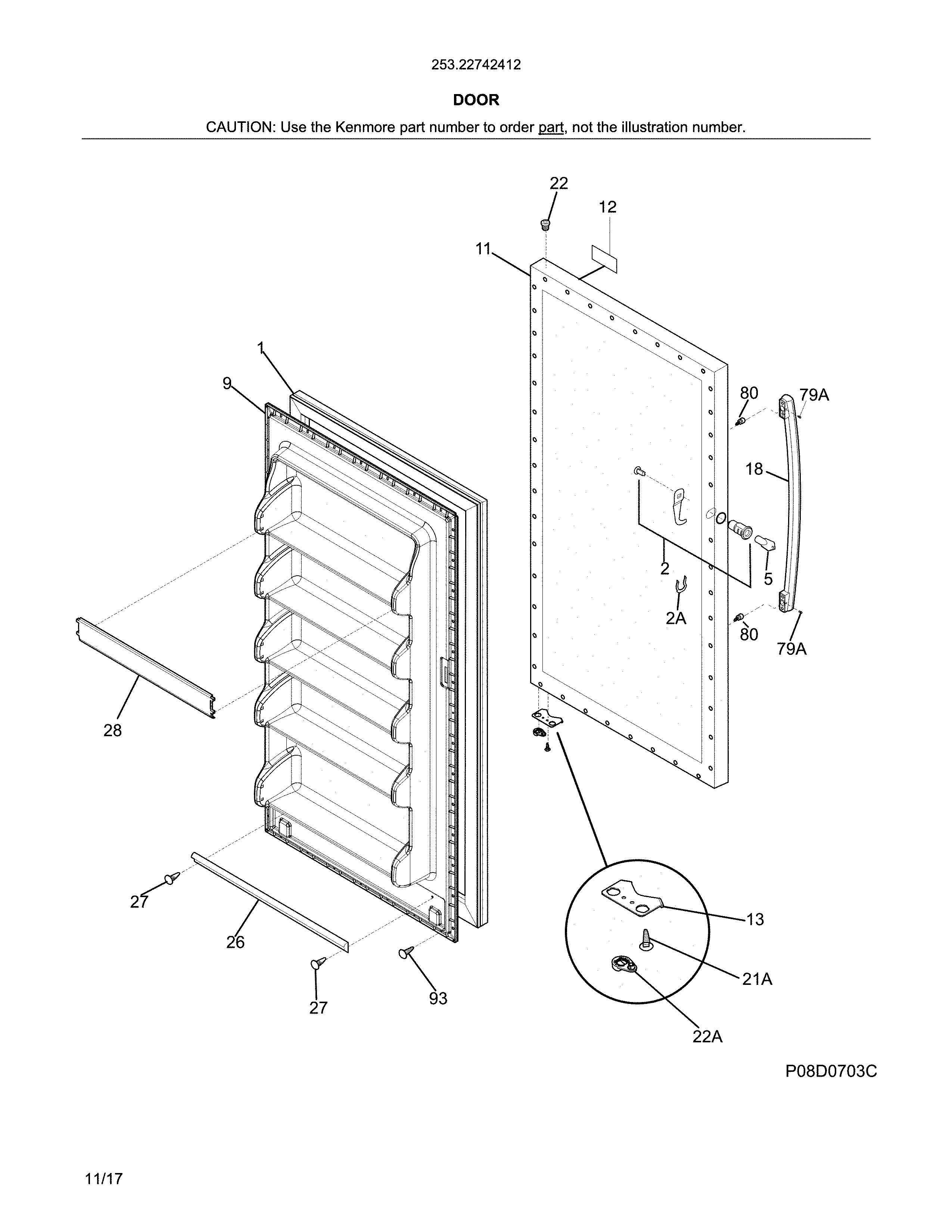 Kenmore 25322742412 door diagram