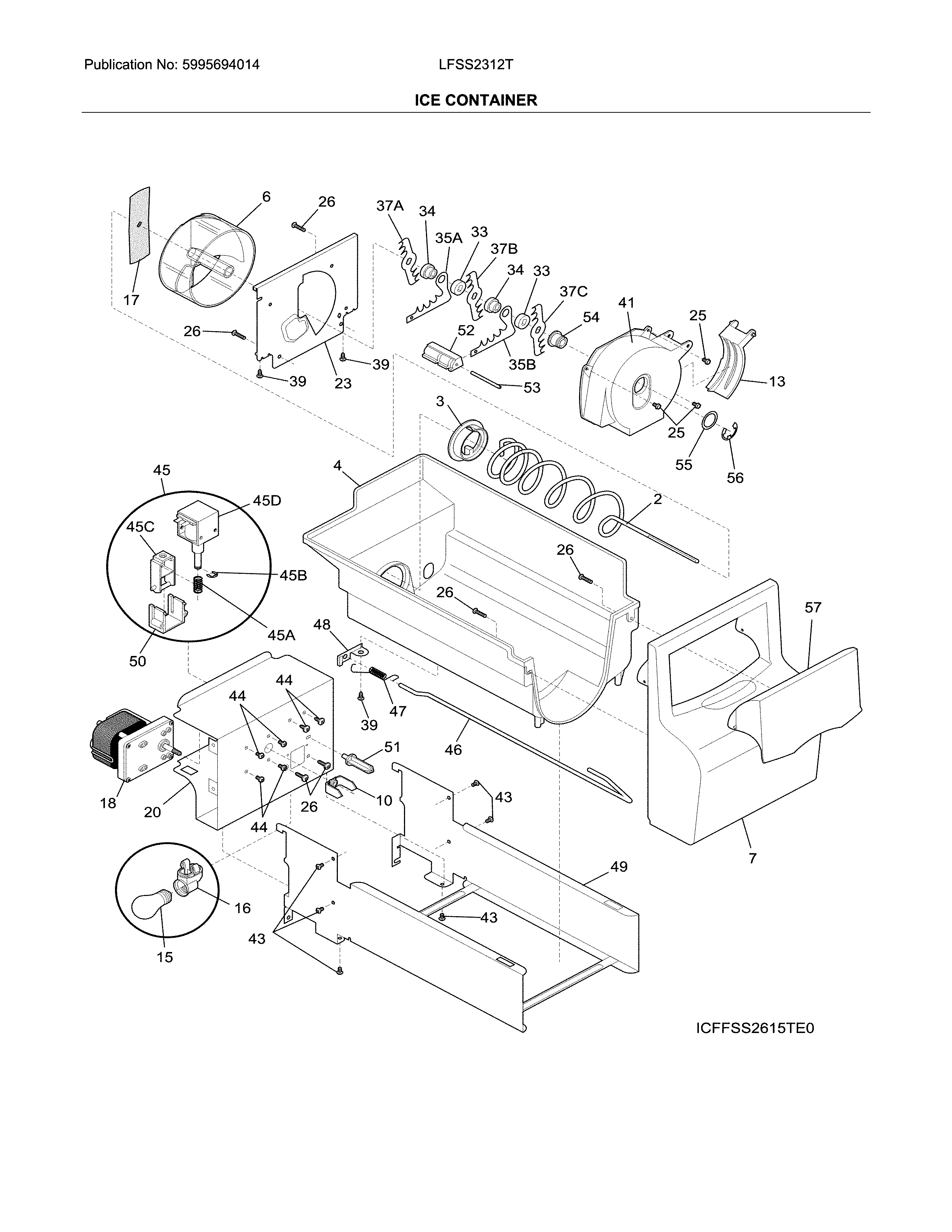 Frigidaire LFSS2312TP0 ice container diagram