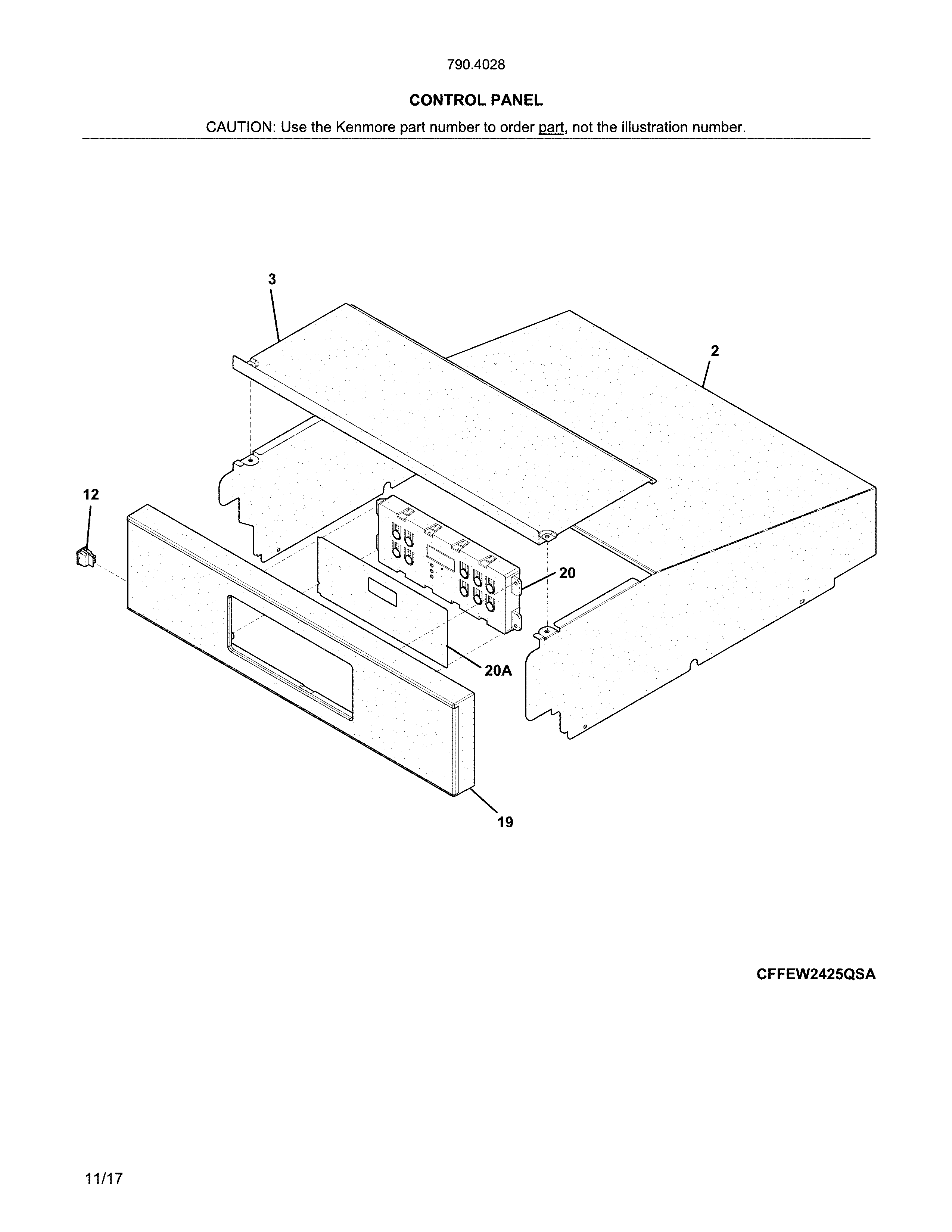 Kenmore 79040282412 control panel diagram