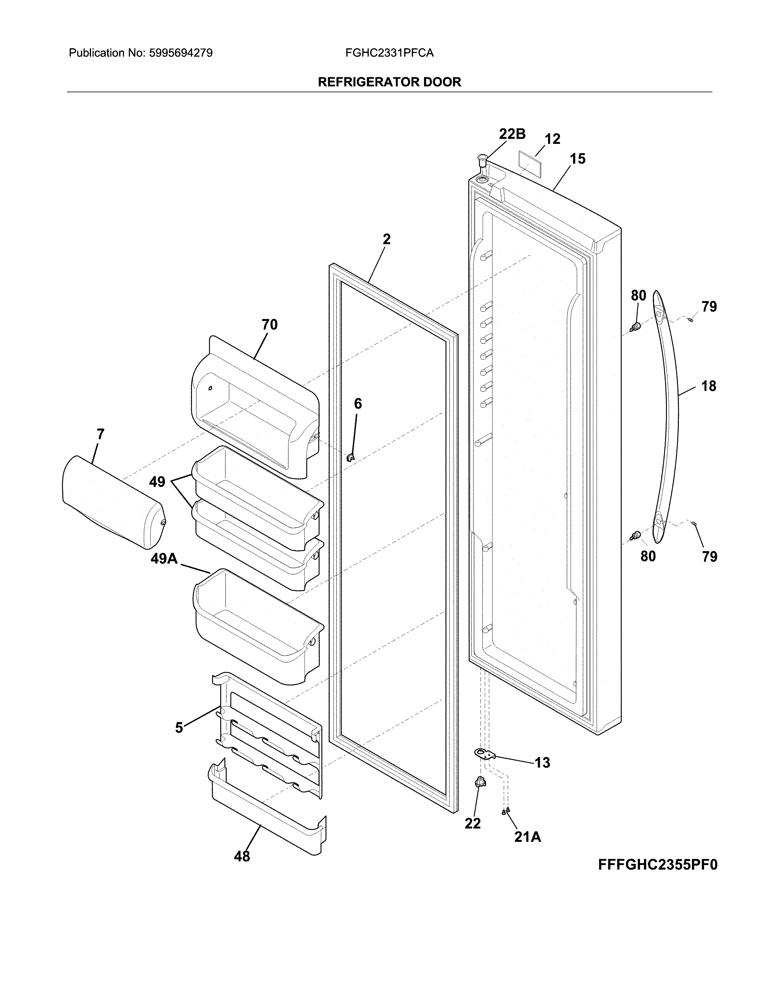 Frigidaire FGHC2331PFCA refrigerator door diagram