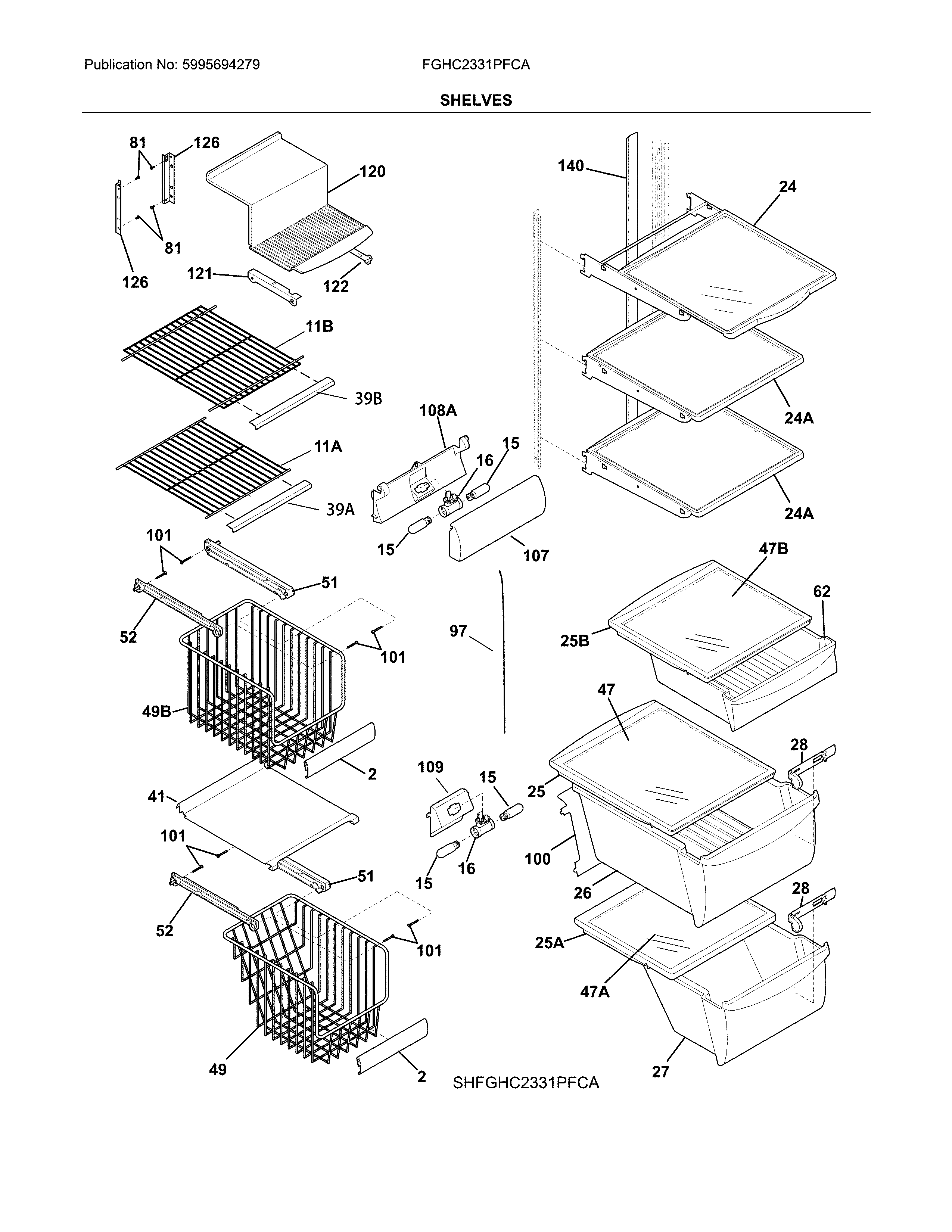 Frigidaire FGHC2331PFCA shelves diagram
