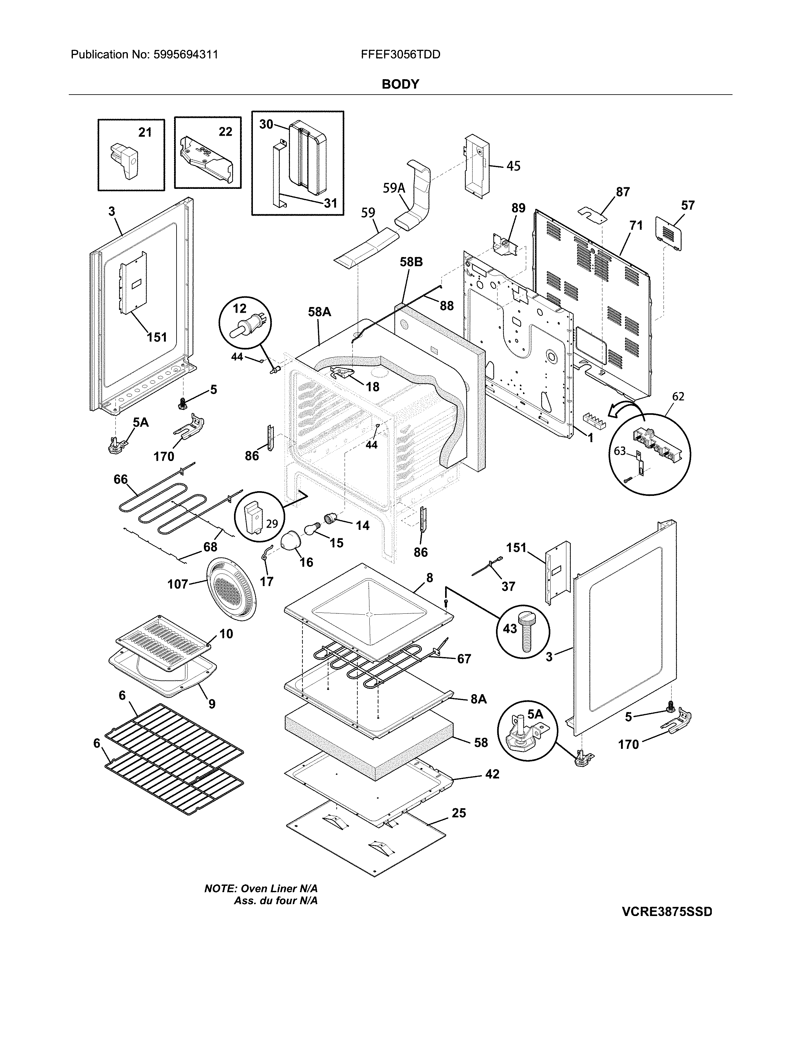 Frigidaire FFEF3056TDD body diagram