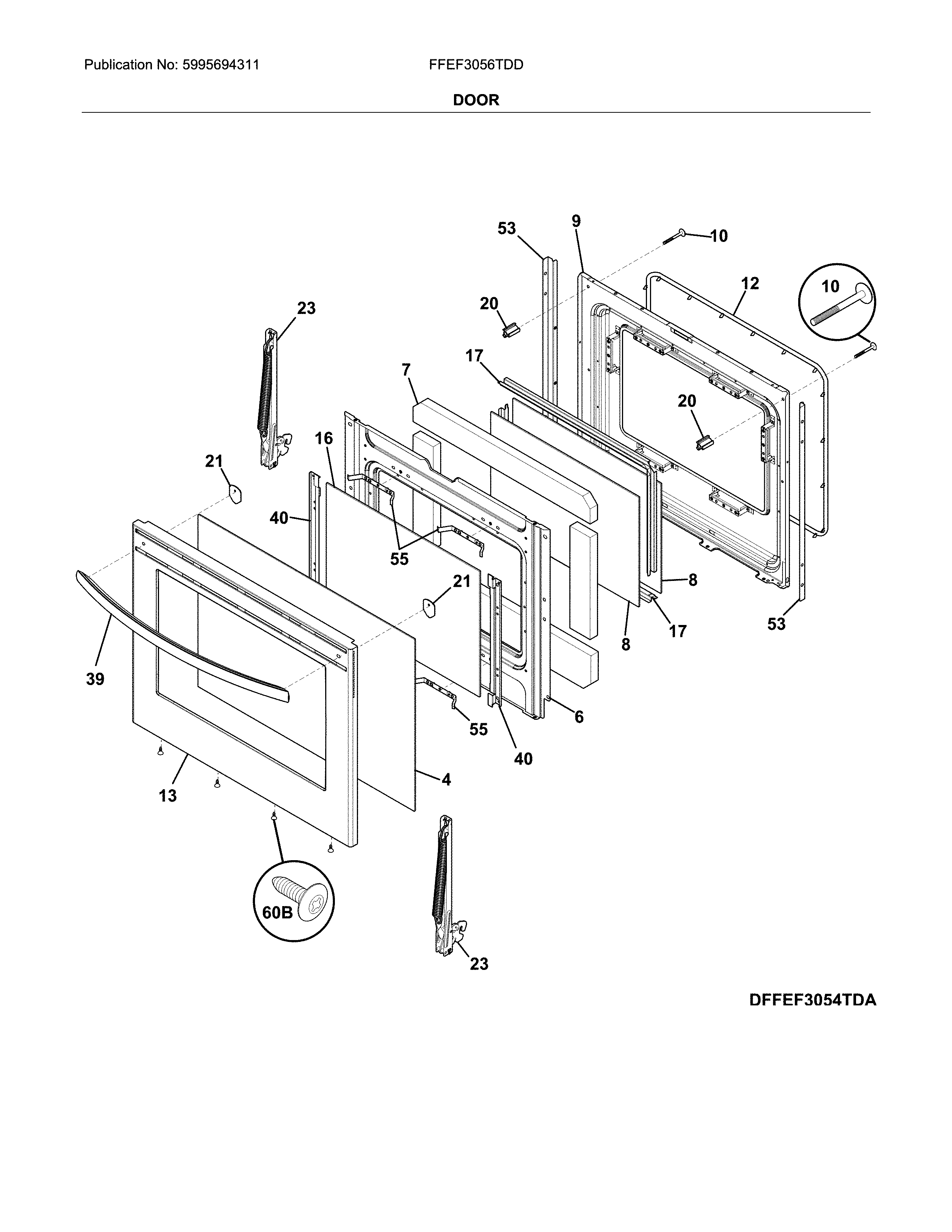 Frigidaire FFEF3056TDD door diagram