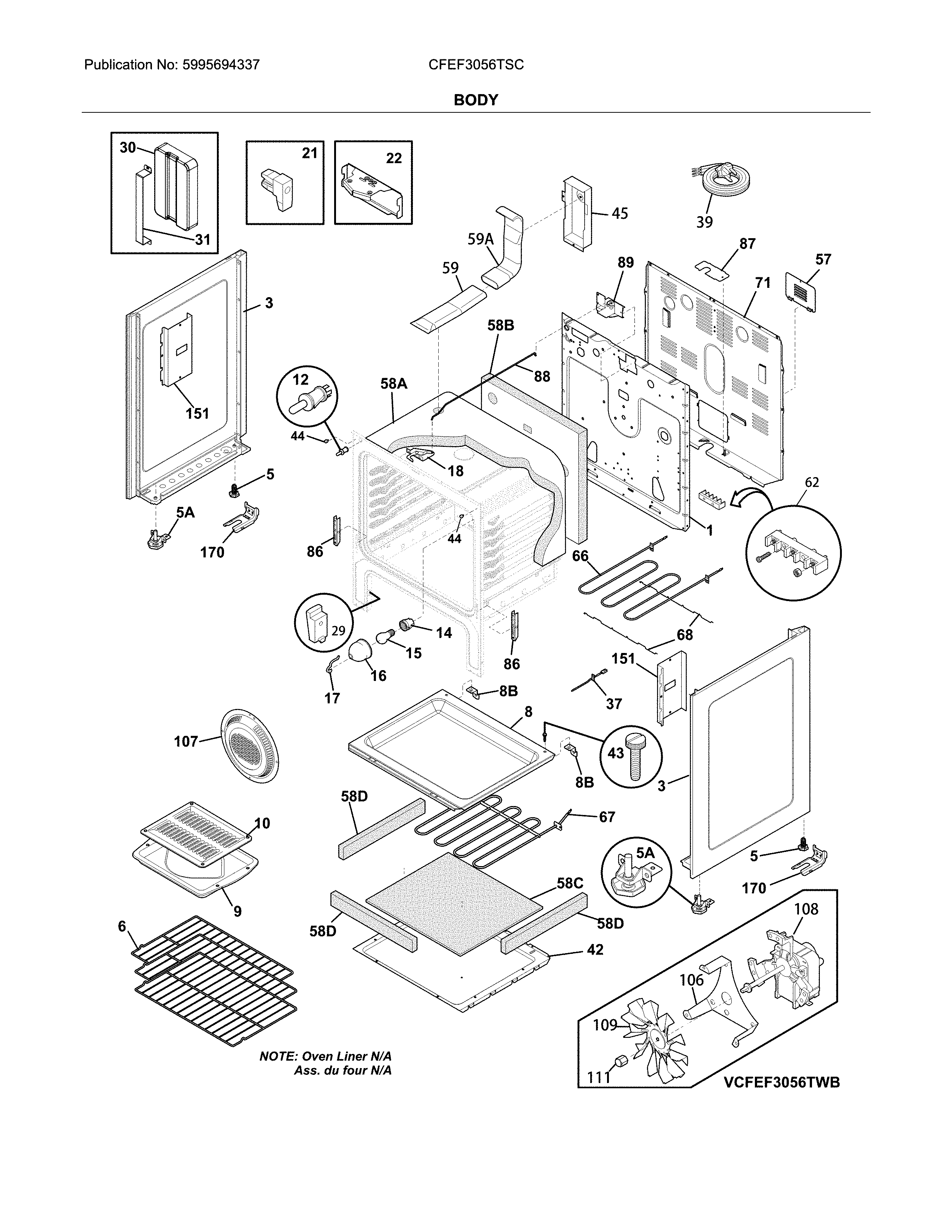 Frigidaire CFEF3056TSC body diagram