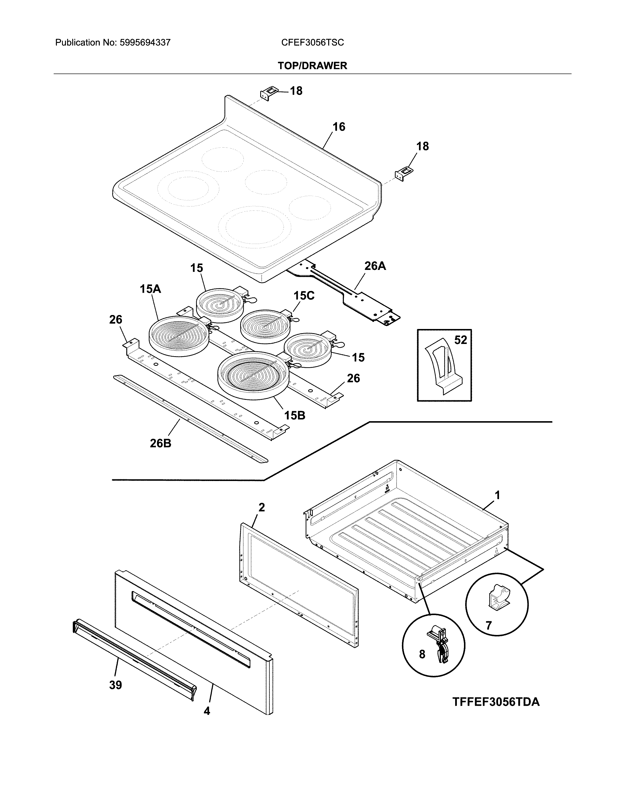 Frigidaire CFEF3056TSC top/drawer diagram