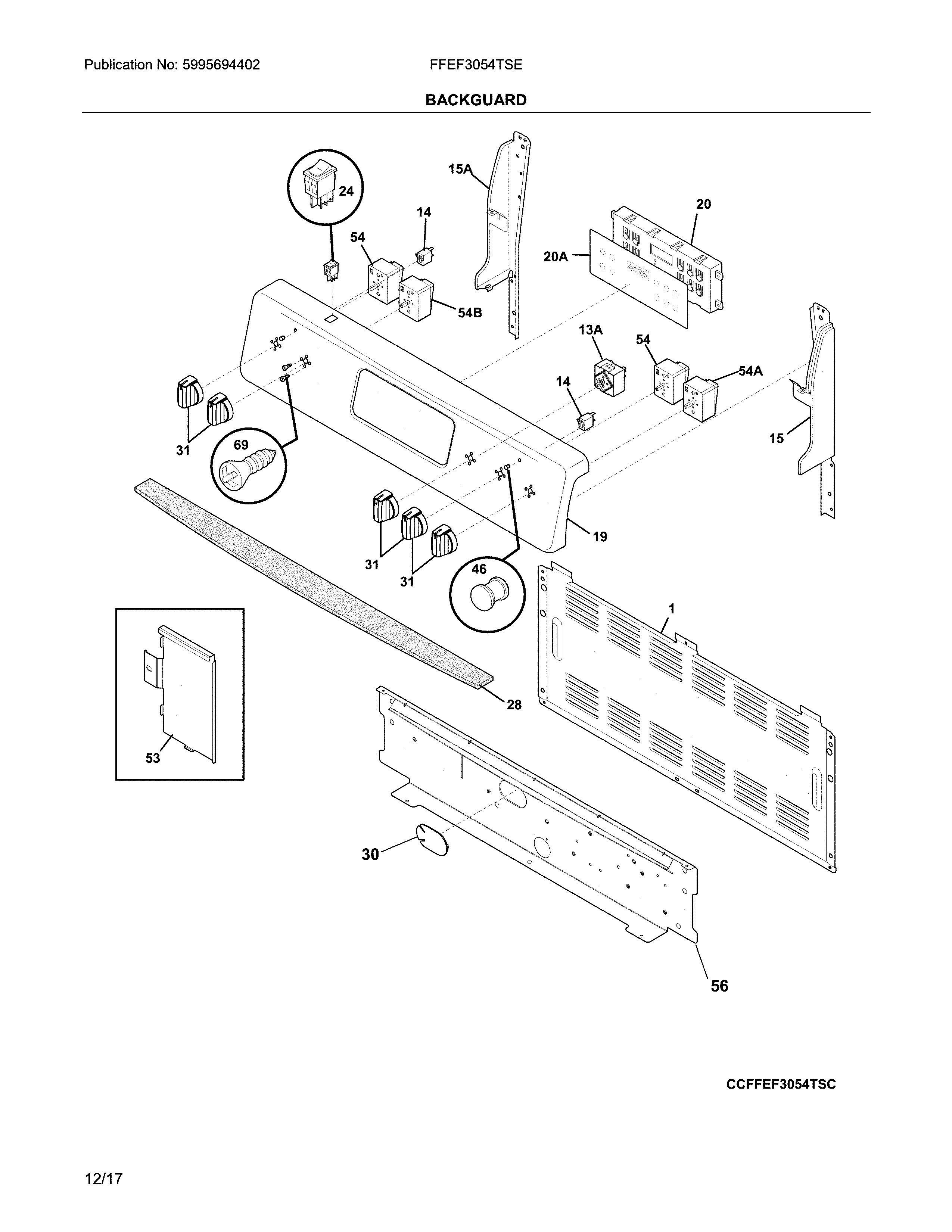 Frigidaire FFEF3054TSE backguard diagram